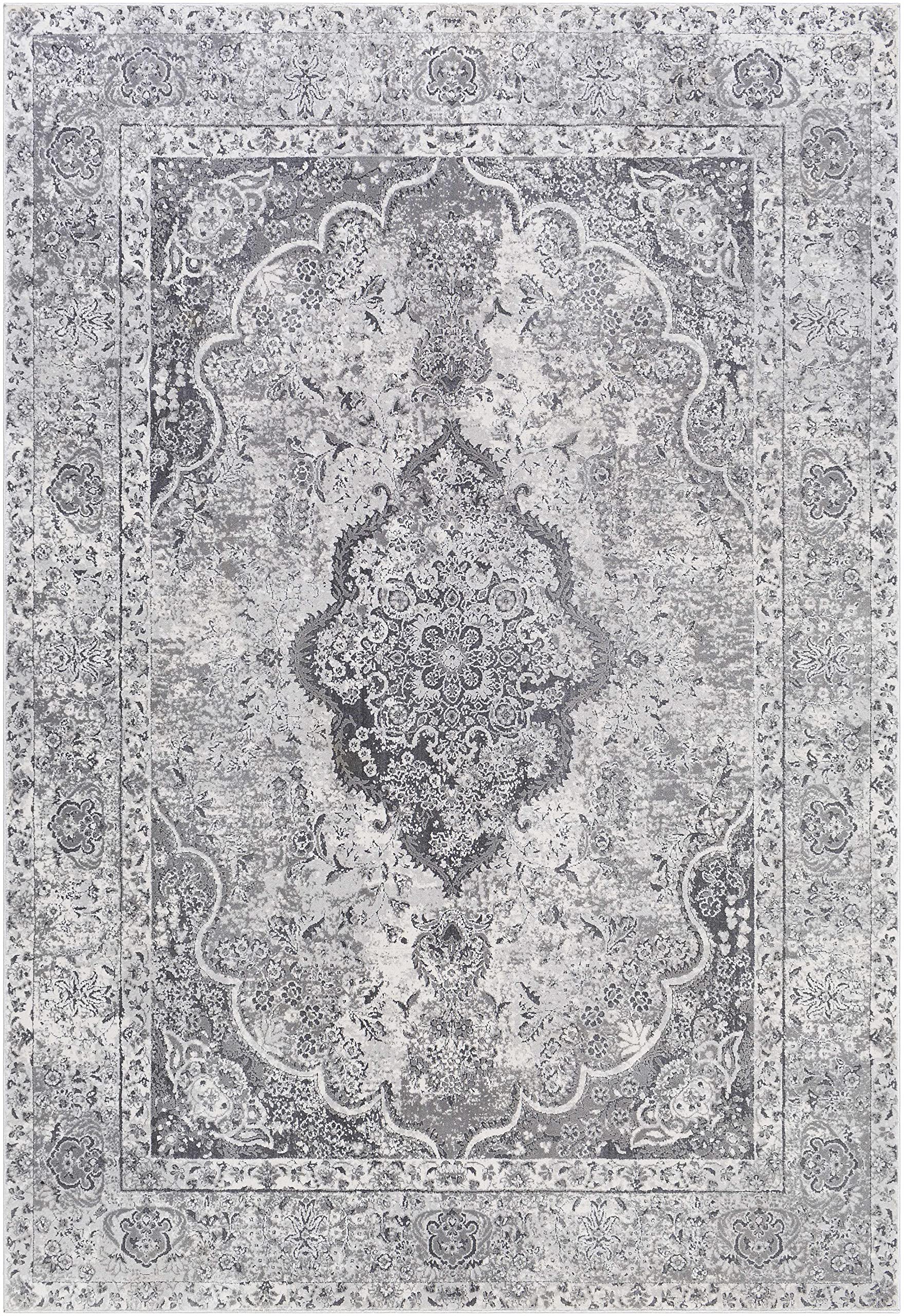 Hauteloom Bursledon Traditional Round Area Rug - Gray, Charcoal, Off White - 7'10