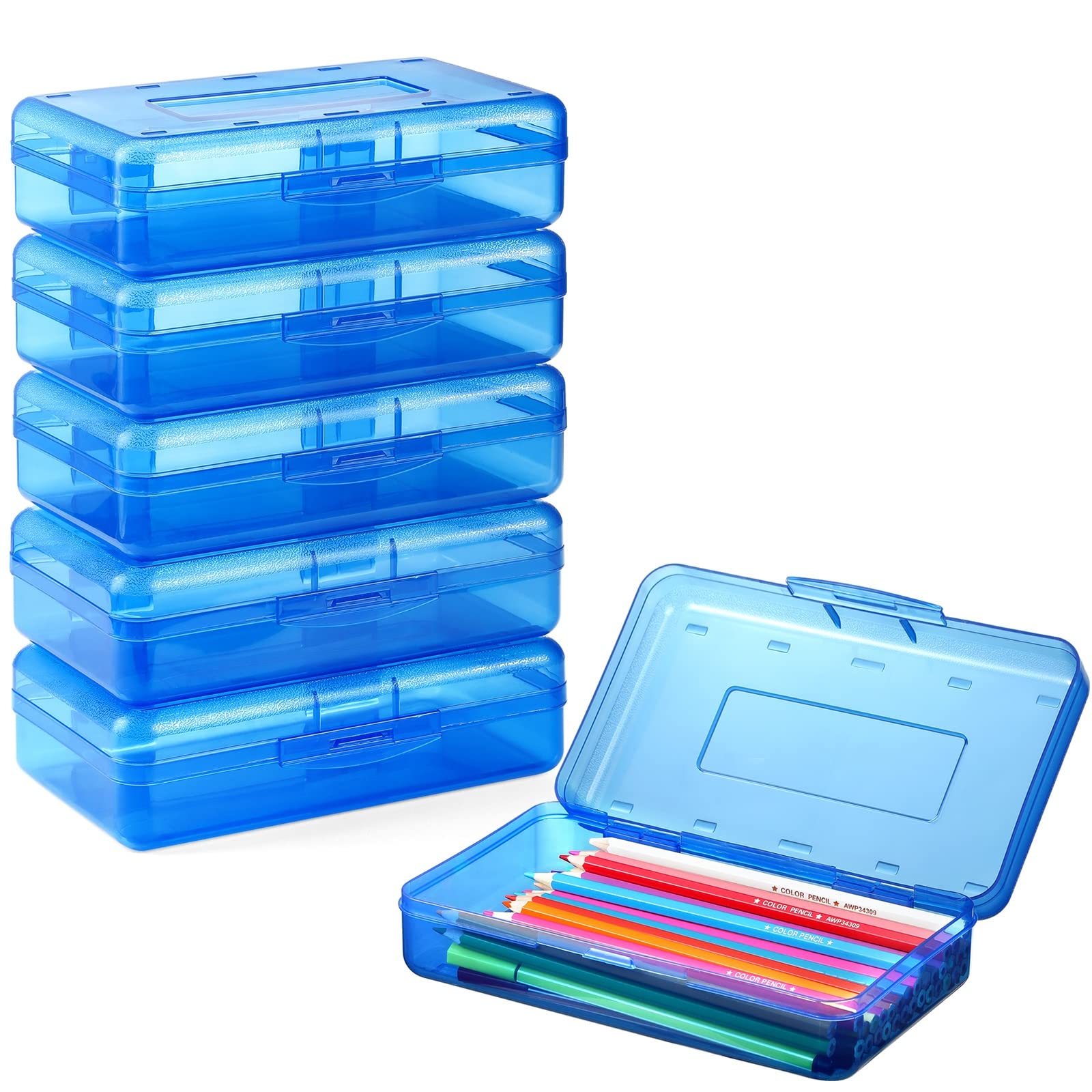 Sooez 6 Pack Clear Plastic Pencil Boxes for School - Hard Stackable Pencil Cases with Lids, Bulk School Supplies Storage for Kids, Crayons & Art Supplies - Perfect for Classroom, Homeschool & Office Organization