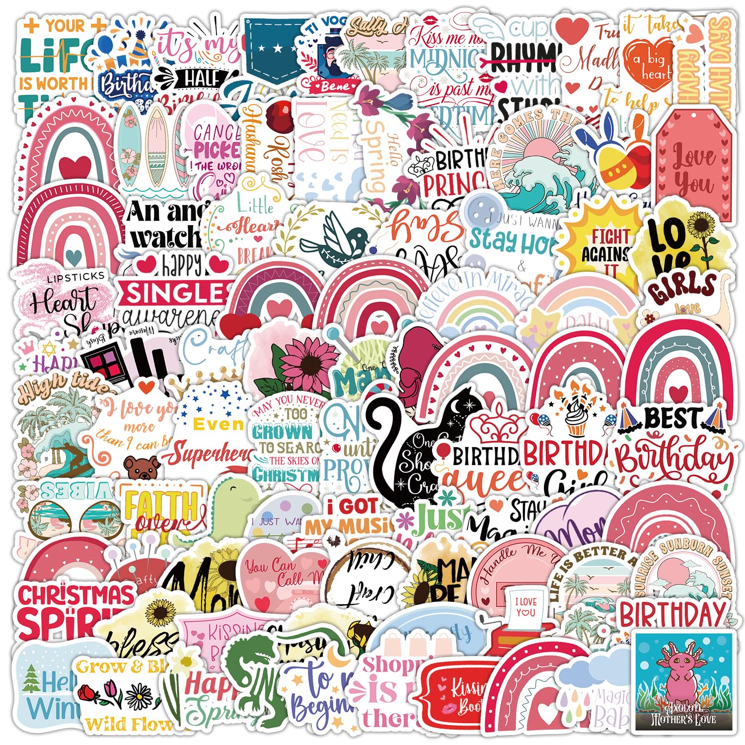 100 PCS Motivational & Cute Waterproof Book Stickers for Kindle, Laptops, Skateboards, Water Bottles - Perfect for Teens, Teachers, Students & Book Lovers - Great for School, Office, Travel & Personalizing Devices