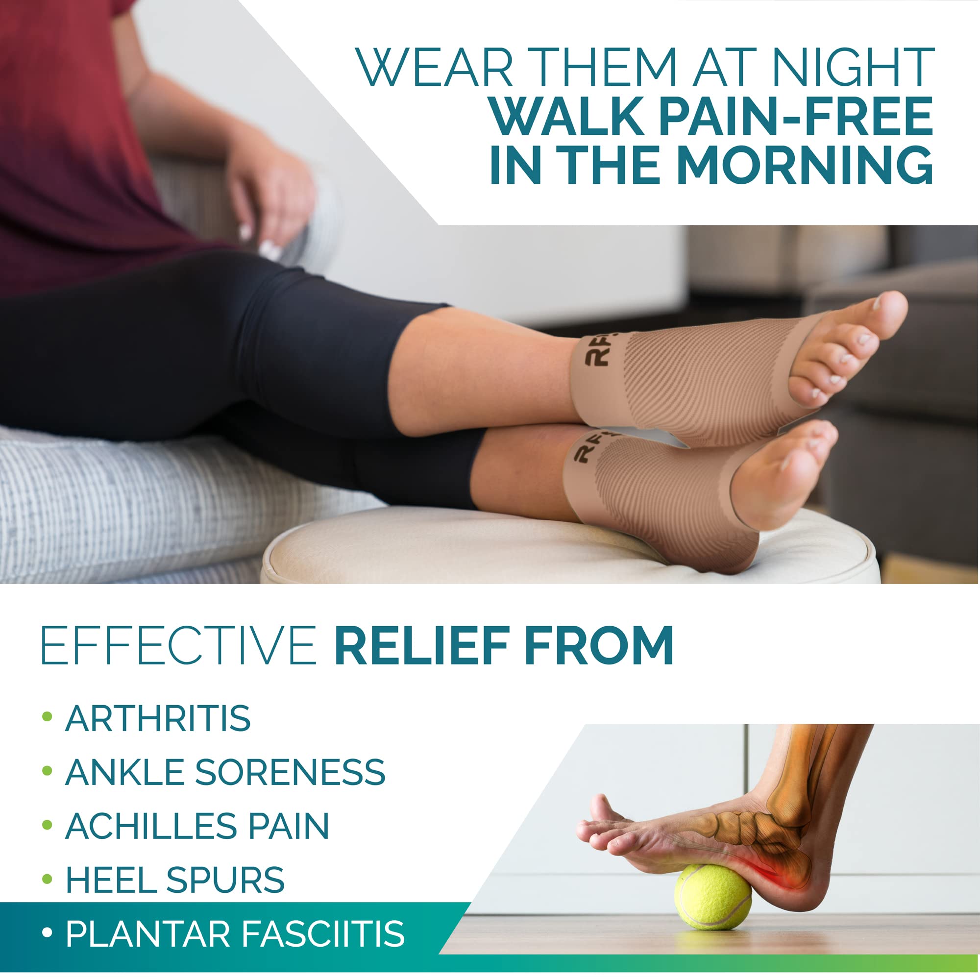 Run Forever Plantar Fasciitis Compression Socks - Foot & Ankle Support Sleeve for Women & Men - Toeless Arch Brace for Pain Relief, Night Splint, Achilles Tendonitis - Ideal for Running, Hiking & Daily Comfort