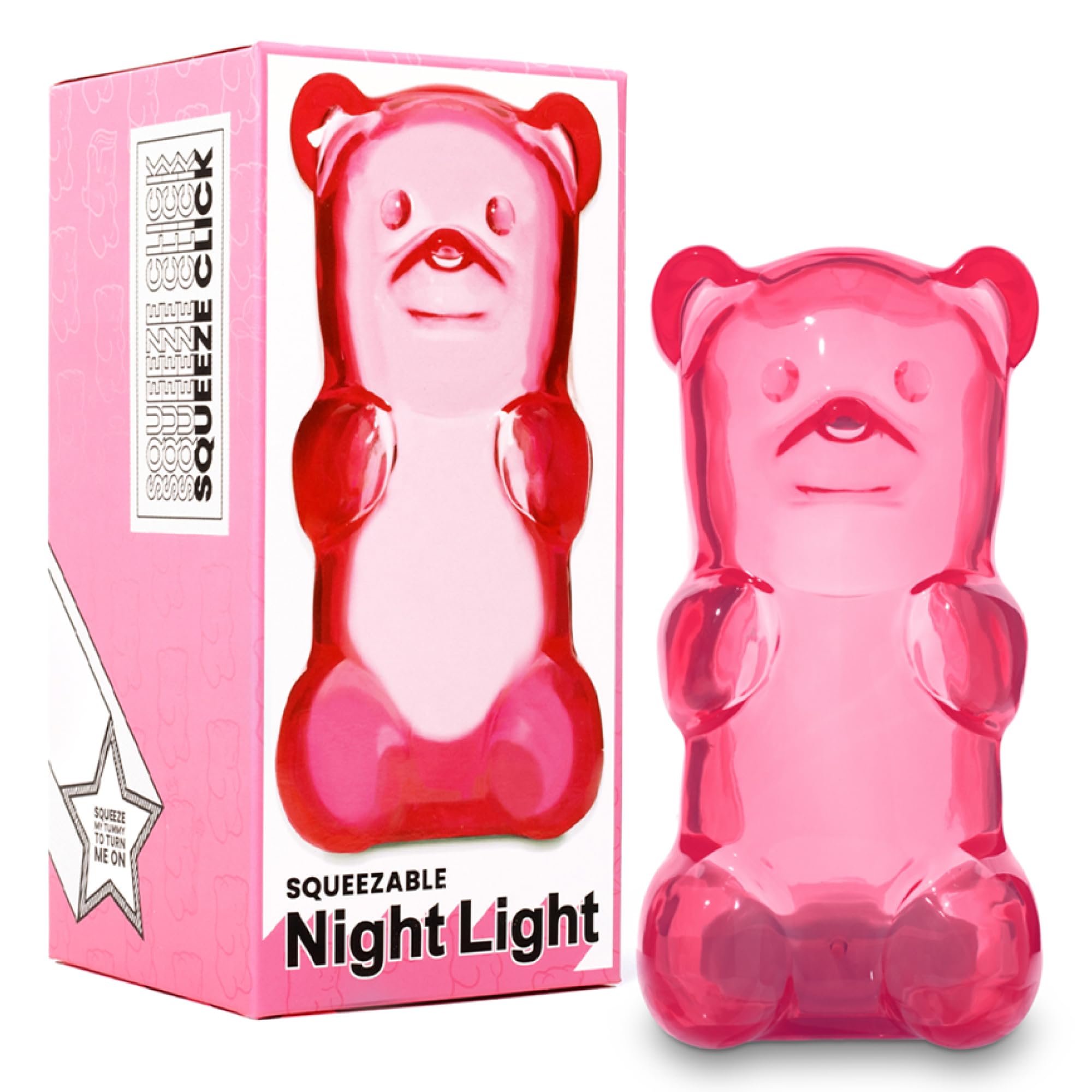 Rechargeable Squeezable Gummy Bear Night Light - Portable Squishy Lamp with 60-Min Sleep Timer | Perfect for Kids Room, Nursery, Dorm Decor & Christmas Gifts (Pink) - Ideal for Bedtime, Relaxation & Nighttime Comfort