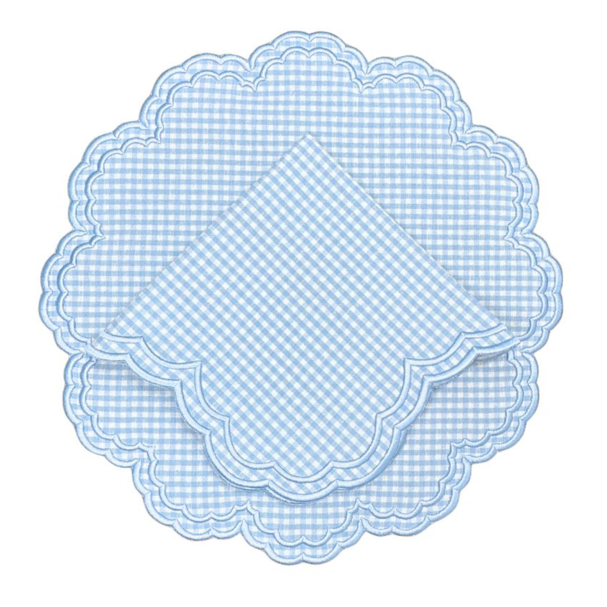 Blue Gingham Bettina Napkins - Set of 4 Premium Cotton Napkins for Dinner Parties, Picnics & Holiday Table Settings