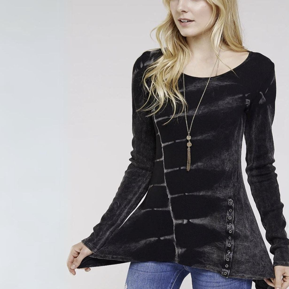 Asymmetrical Scoop Neck Thermal Tunic - Women's Long Sleeve Winter Top | Made in USA | Perfect for Layering, Office Wear & Casual Outfits