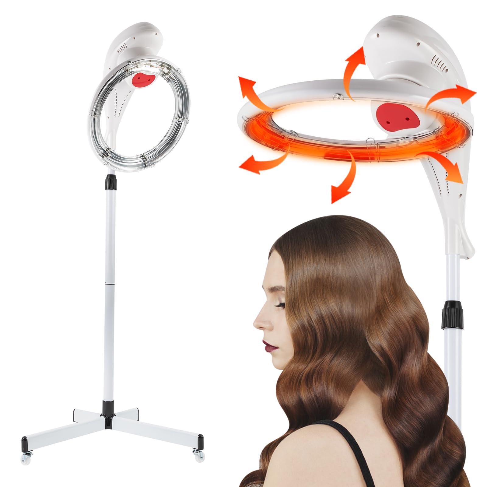 Professional 950W Hair Dryer with Adjustable Height Stand - 80℃/176℉ Temperature Control & 360° Rotation for Salon & Home Use - White | Perfect for Styling, Blowouts & Salon-Quality Results at Home