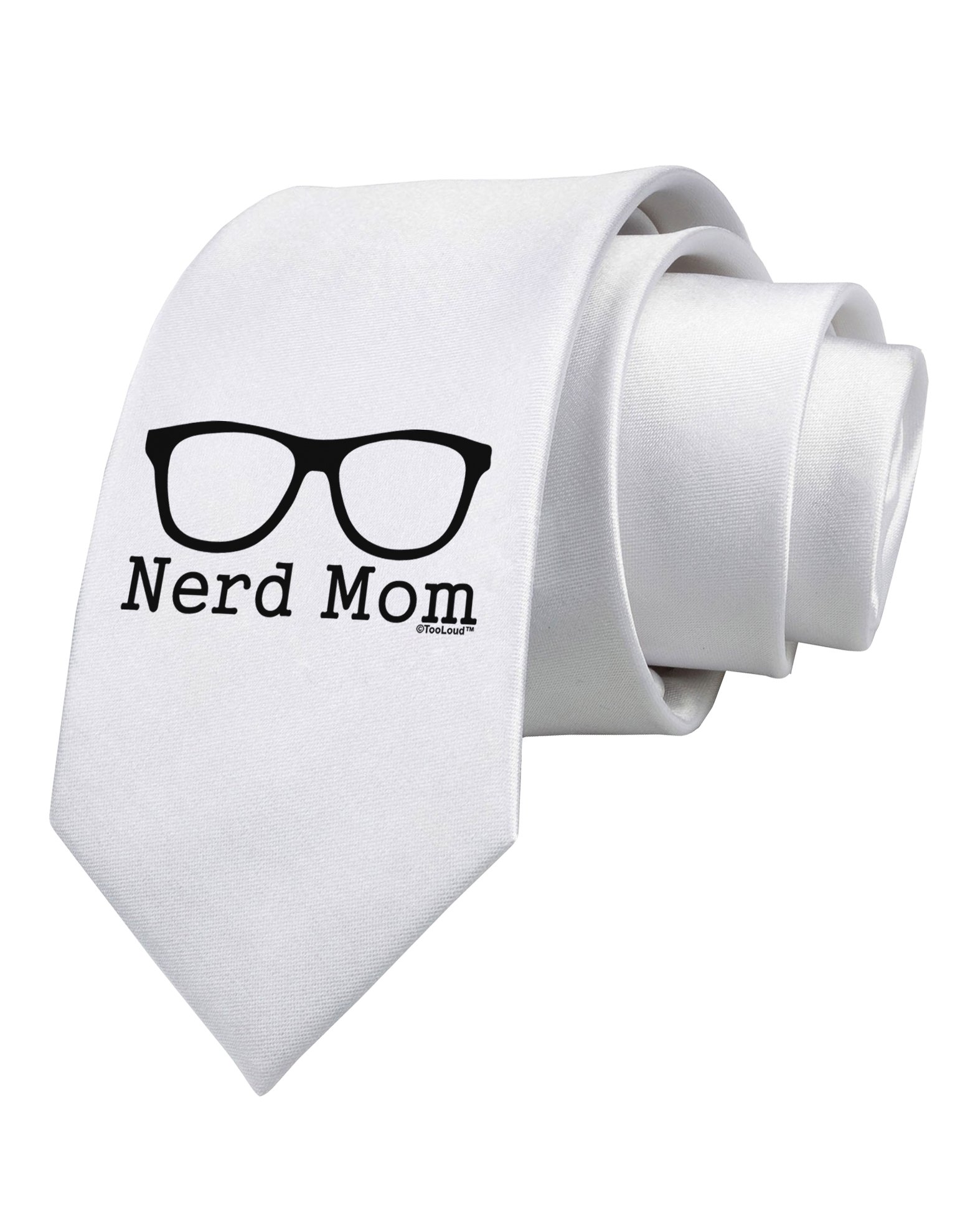 TooLoud Nerd Mom Glasses Printed White Neck Tie - Stylish Novelty Accessory for Cosplay, Comic Con & Geek Fashion