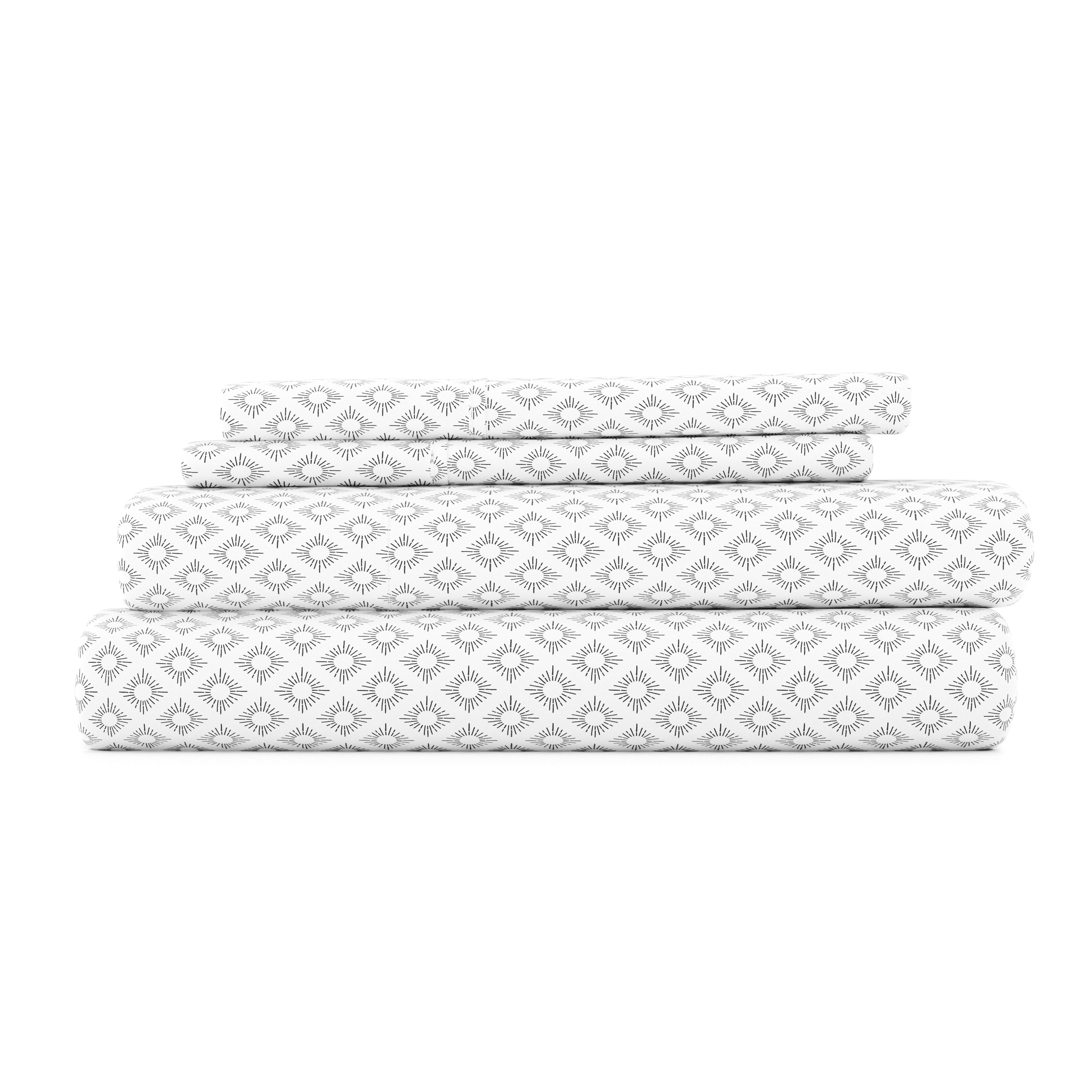 Polaris Pattern 4-Piece Queen Sheet Set - Soft Microfiber Bedding with Deep Pockets - Perfect for Master Bedroom, Guest Room & Dorm Essentials