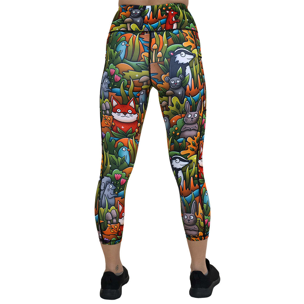 Woodland Creatures Leggings for Women - Cute Animal Print Yoga Pants with Fox, Deer & Owl Design - Perfect for Yoga, Workout & Casual Wear