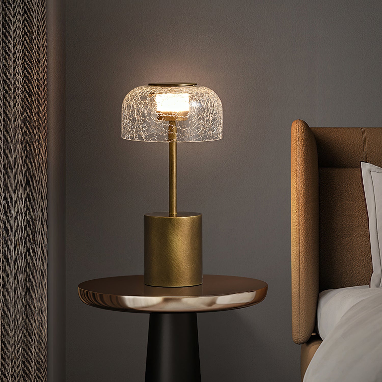 Rechargeable Crackle Glass Table Lamp with Built-in Battery - Perfect for Bedroom Nightstand, Living Room, and Office Desk Lighting