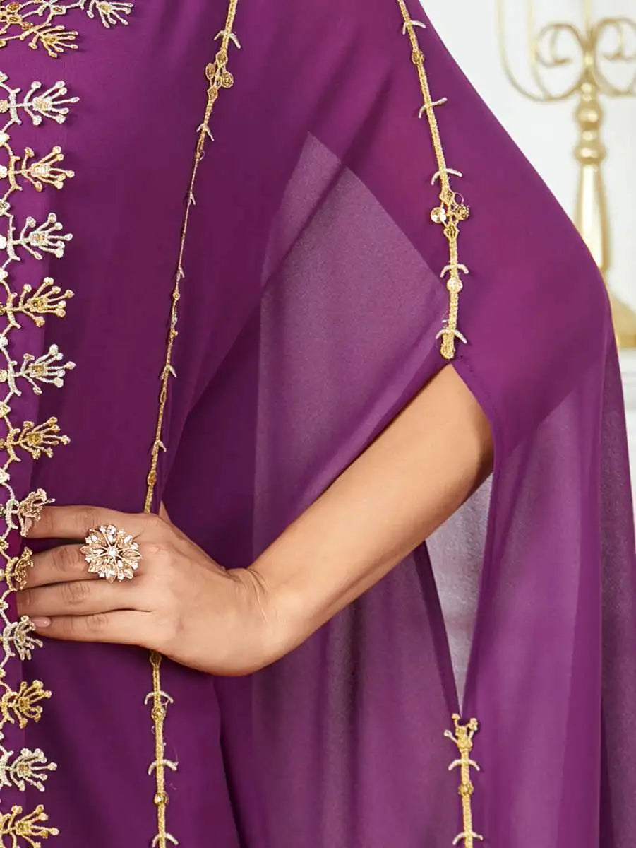 Elegant Embroidery Chiffon Eid Dress for Muslim Women - Flowy Caftan Kaftan Dress for Eid Prayer, Wedding & Special Occasions