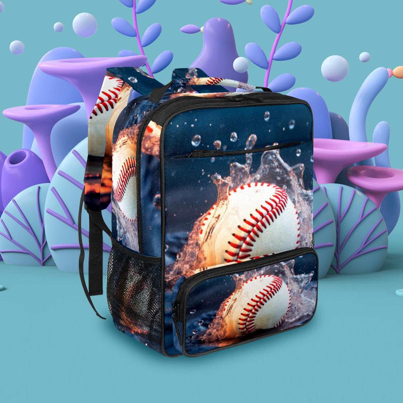 Lightweight Travel & Work Backpack - Durable Baseball Flame Sports Water Resistant Daypack for Hiking, Commuting, and College Campus Use
