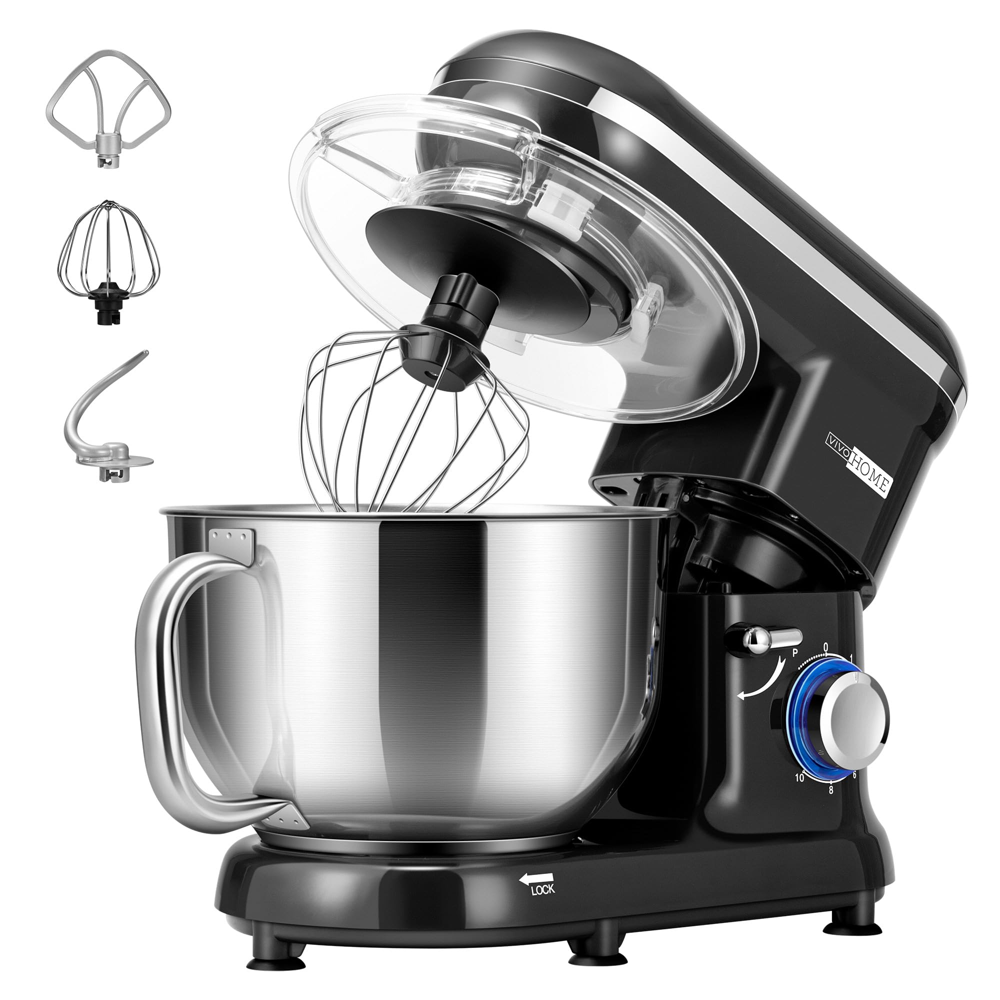 VIVOHOME 660W 10-Speed 6 Quart Tilt-Head Stand Mixer - Electric Kitchen Mixer with Beater, Dough Hook, Wire Whip & Egg Separator - Perfect for Baking Bread, Cakes, Cookies & More (Black)