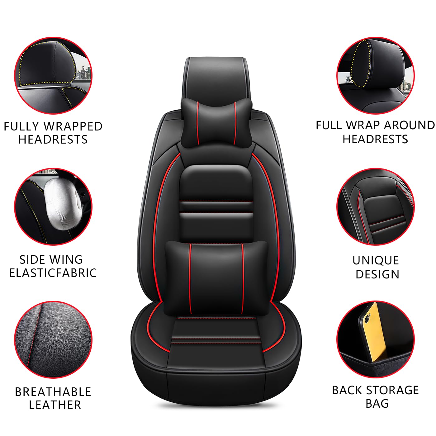 Premium Leather Car Seat Covers for Toyota Sequoia 2001-2023 - 5-Piece Set with Front & Rear Seat Protectors, Wear-Resistant, Waterproof & Easy to Clean (Includes Headrest Pillows & Coffee Cup Holder) - Perfect for Road Trips, Daily Commutes & Family Adventures