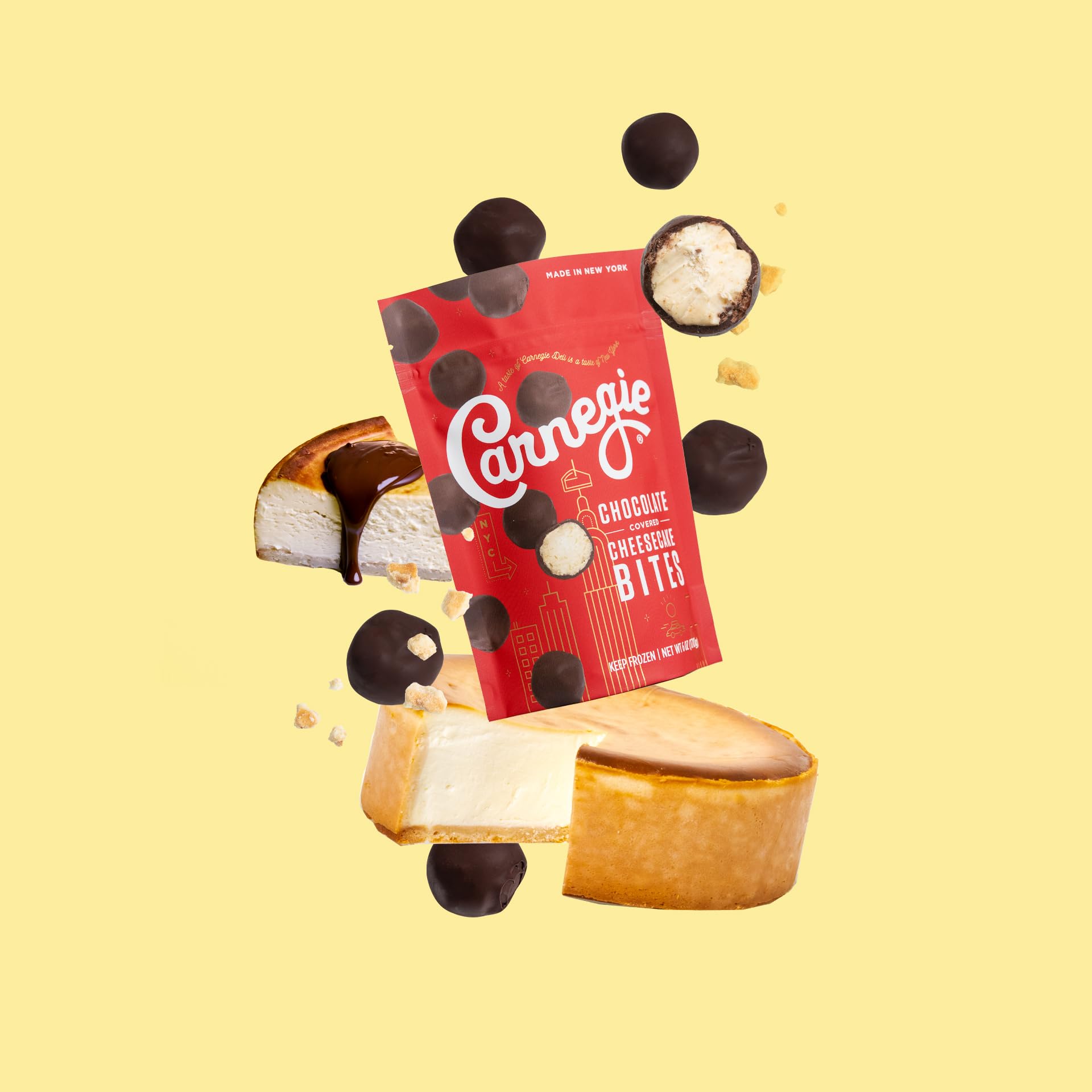 Carnegie Deli Chocolate Covered Cheesecake Bites - Gourmet Dessert Snacks, 6 Oz Pack of 8 (80 Bites) | Perfect for Parties, Gifts & Sweet Cravings