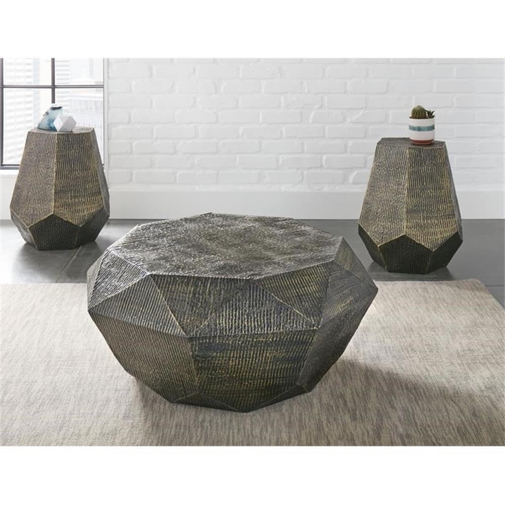 Hexagon Metal End Table Set of 2 - Brass Square Side Table for Living Room, Bedroom & Office - Modern Coffee Table with Sturdy Steel Frame for Home Decor