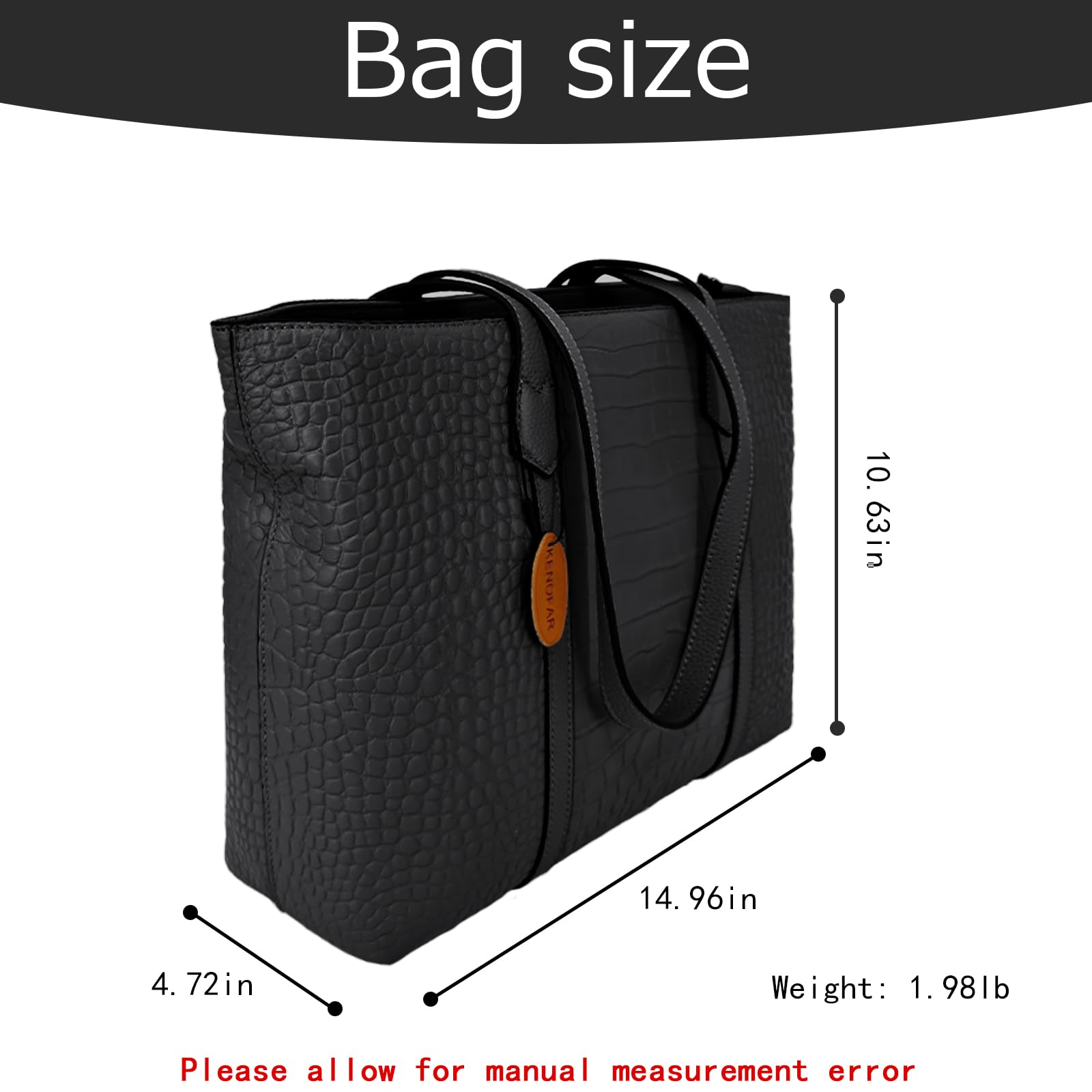 Premium Genuine Leather Tote Bag for Women - Spacious Large Capacity Work & Travel Shoulder Bag - Perfect for Office, Commute, Weekend Getaways & Shopping
