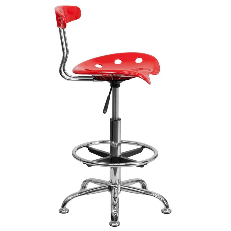 FLASH Bradley Vibrant Violet and Chrome Drafting Stool with Tractor Seat - Adjustable Height Bar Stool for Home Office, Art Studio & Industrial Workspaces