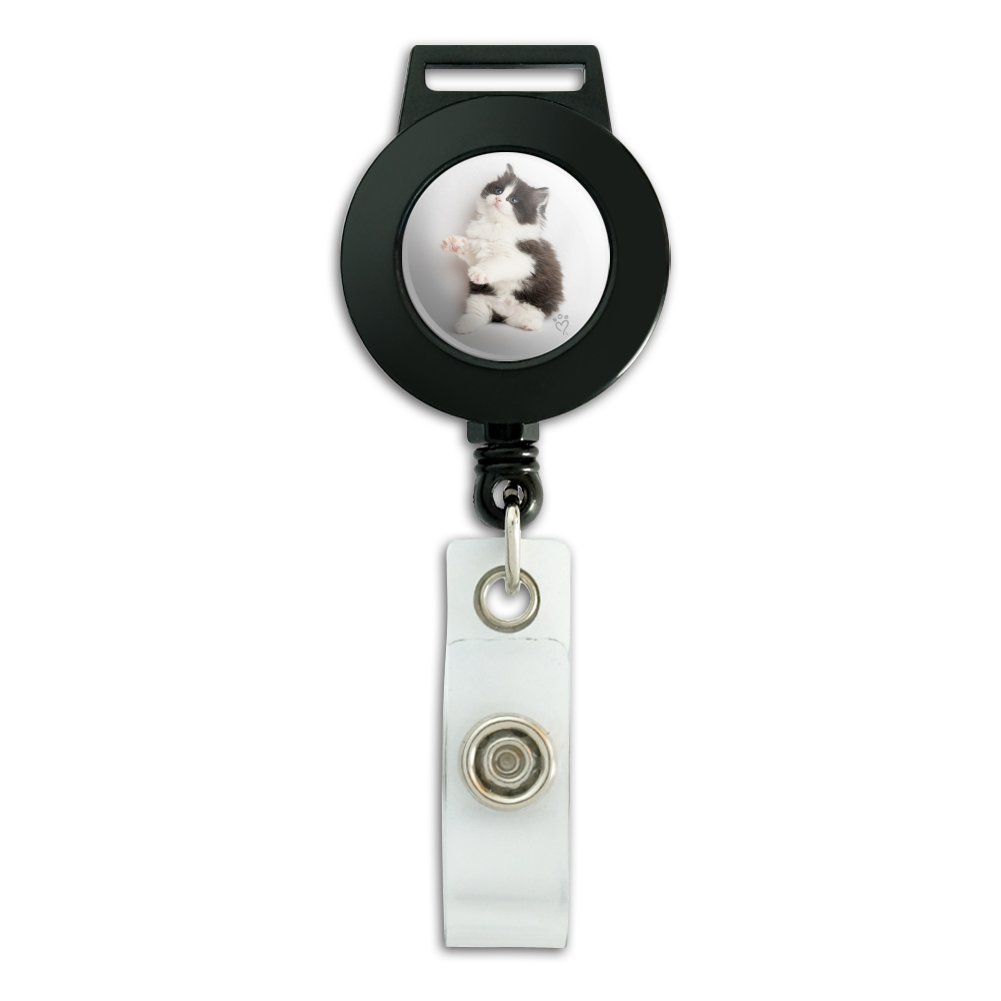 Black and White Persian Kitten Design Retractable Lanyard with ID Badge Holder - Perfect for Office, School, Conventions & Pet Lovers Accessories