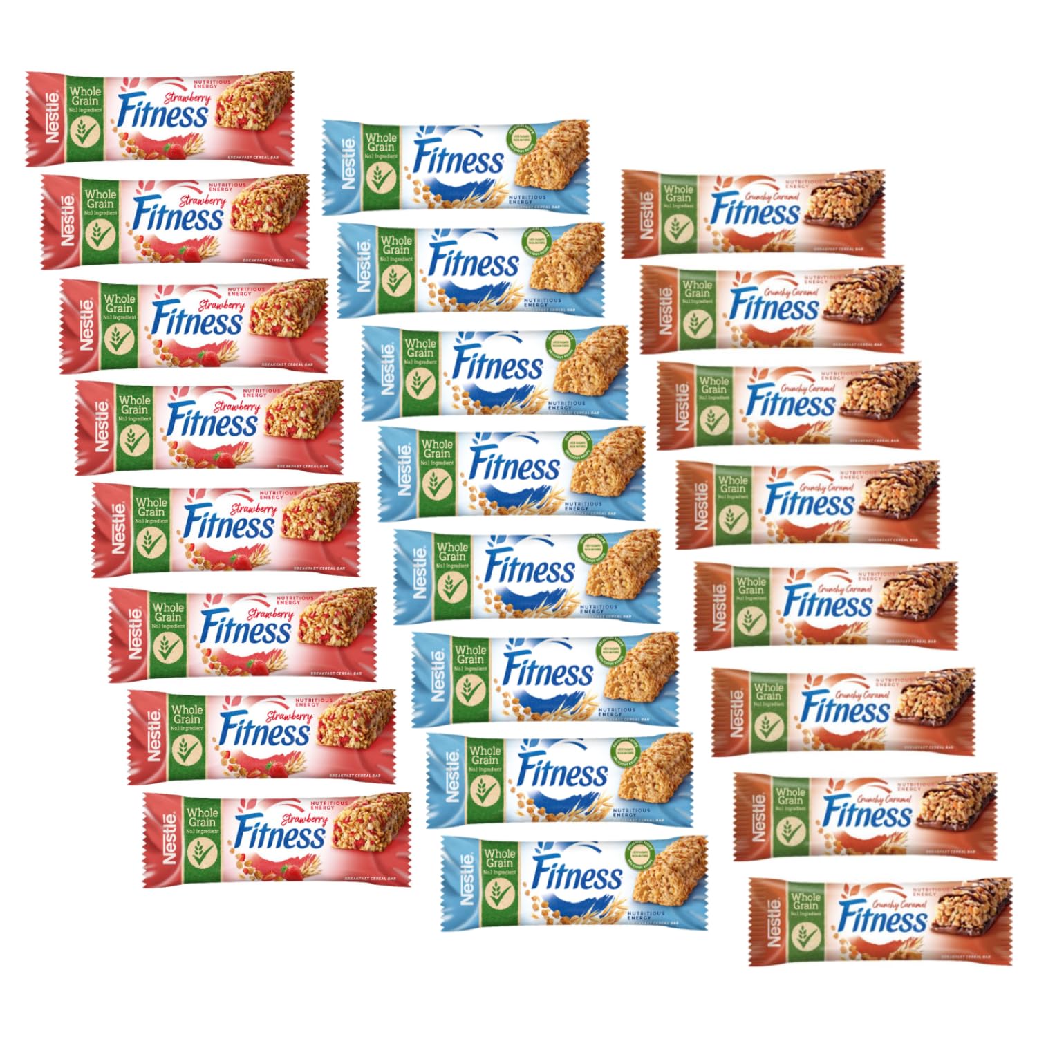 NESTLÉ Fitness Breakfast Cereal Bars Variety Pack - Caramel, Original & Strawberry Flavors (8 Bars Each) | Healthy Snack for Work, School & On-the-Go | Gluten-Free Whole Grain Energy Bars