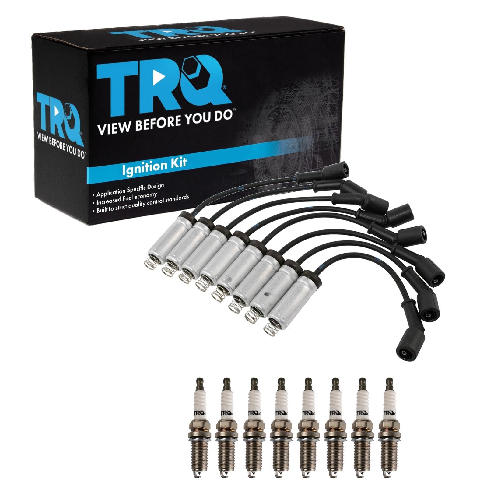 TRQ Ignition Kit with Spark Plugs & Wires - Compatible with Cadillac (02-06), Chevrolet/GMC (99-07), Hummer (03-07), Isuzu (06-08) - High Performance Replacement Parts for Smooth Engine Start & Better Fuel Efficiency - Perfect for DIY Auto Repair & Maintenance