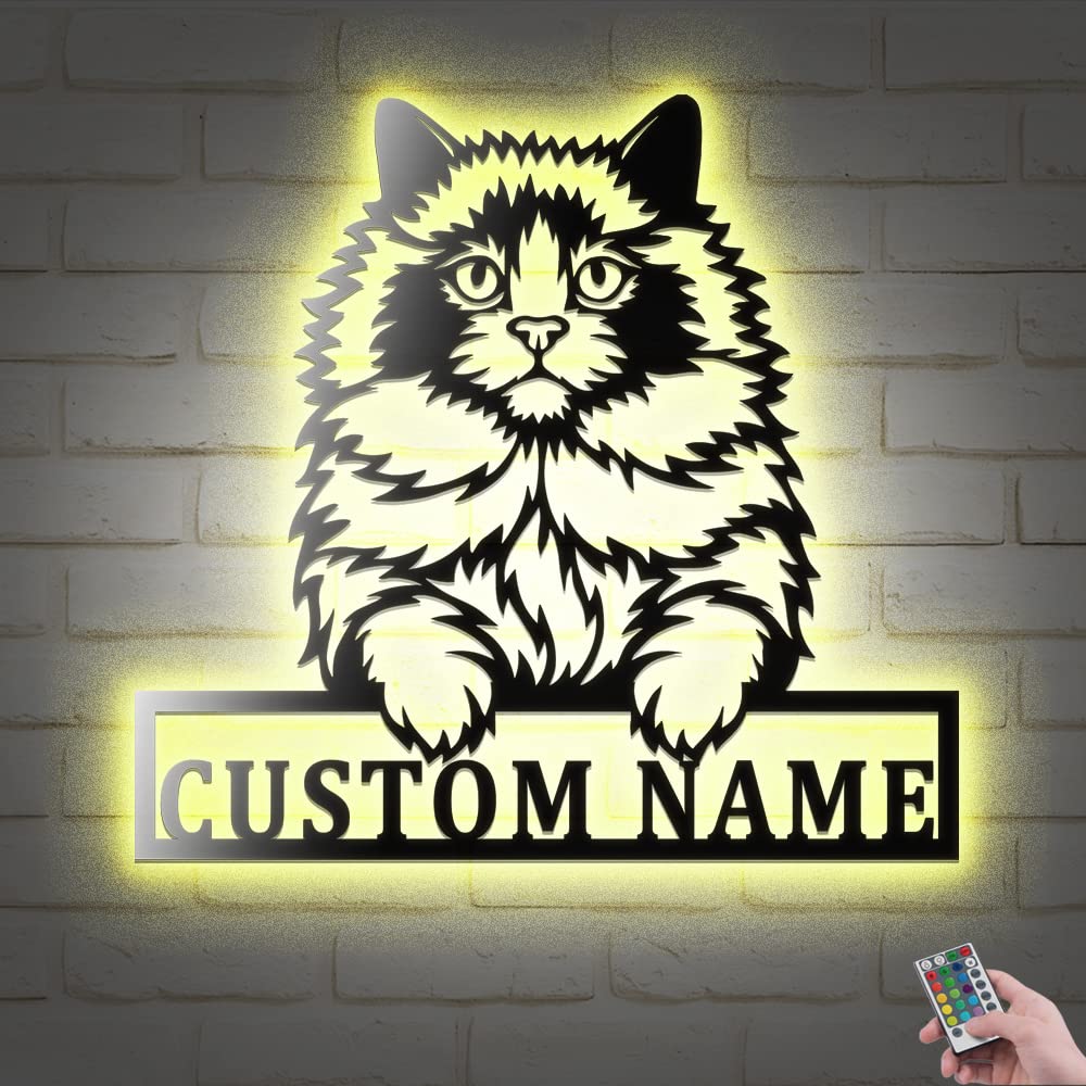 Personalized Ragdoll Cat LED Wall Art - Custom Name Metal Sign with Lights for Home Decor (16x16 Inches) - Perfect for Living Room, Bedroom, Nursery & Farmhouse Style