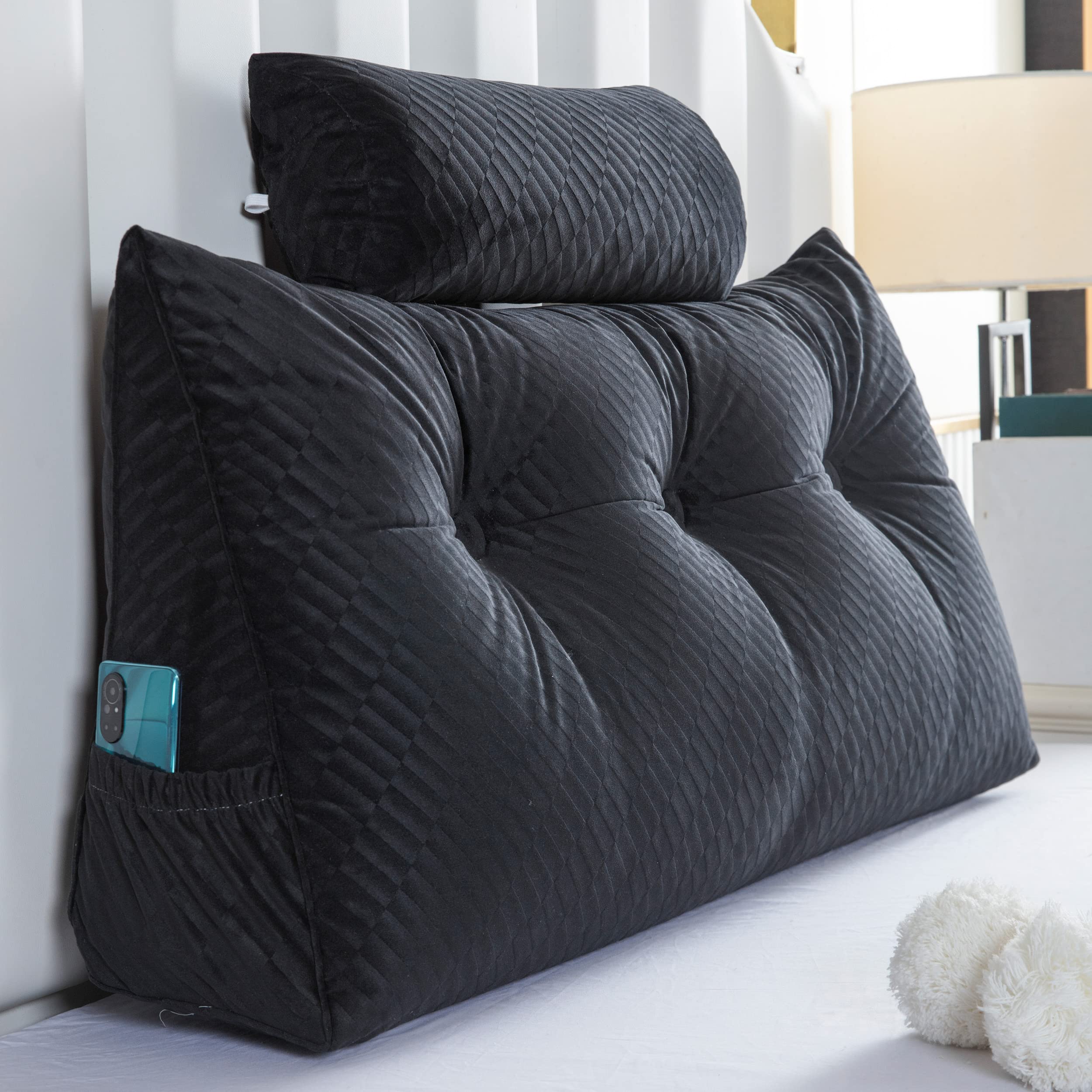 Wedge Headboard Pillows with Head Roll - Large Bolster Bed Wedge Pillow for Back Support, Reading & Sitting in Bed - Perfect for Bed Rest, Relaxation & Comfort