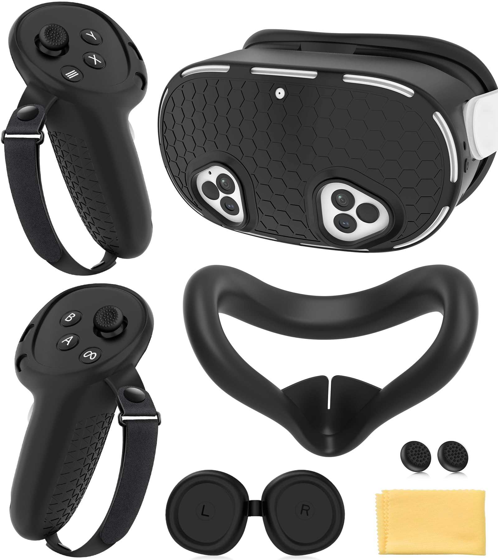 Meta Quest 3S VR Accessories Set - Silicone Face Cover, Controller Grips, Headset Shell & Lens Protector for Oculus/Meta Quest 3S (Black) - Enhanced Comfort & Protection for VR Gaming & Fitness
