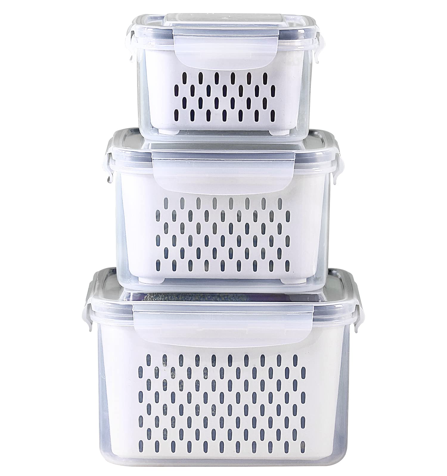 3-Pack BPA-Free Plastic Food Storage Containers with Lids & Strainer – Airtight Fridge Organizer for Fruits, Vegetables, Berries & Meat | Keep Produce Fresh Longer | Perfect for Meal Prep, Kitchen Organization & Refrigerator Storage