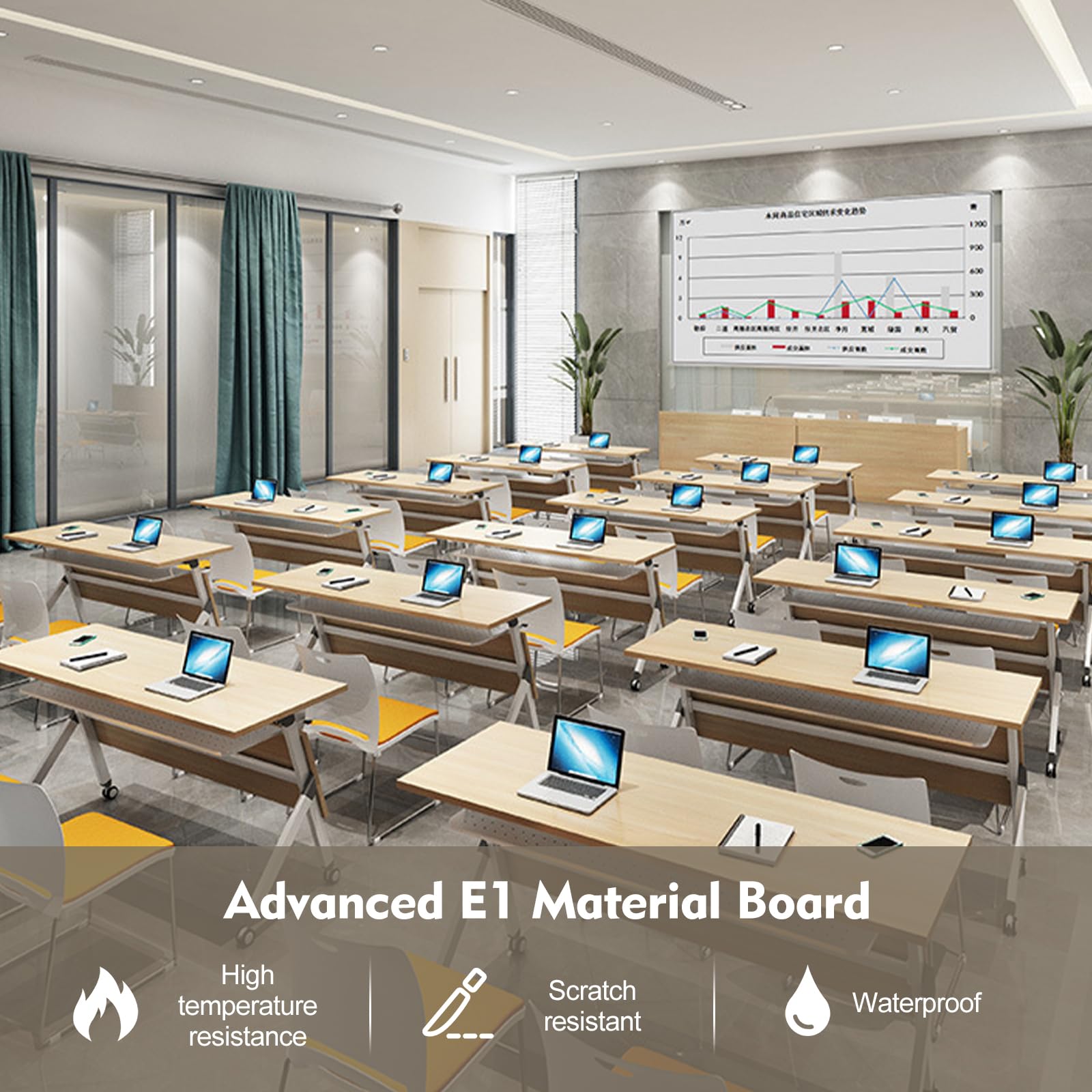 6-Pack Folding Conference Tables with Wheels - Modern Mobile Flip Top Training Tables for Office & Meeting Rooms | Foldable Workstation for Business Meetings, Seminars & Training Sessions