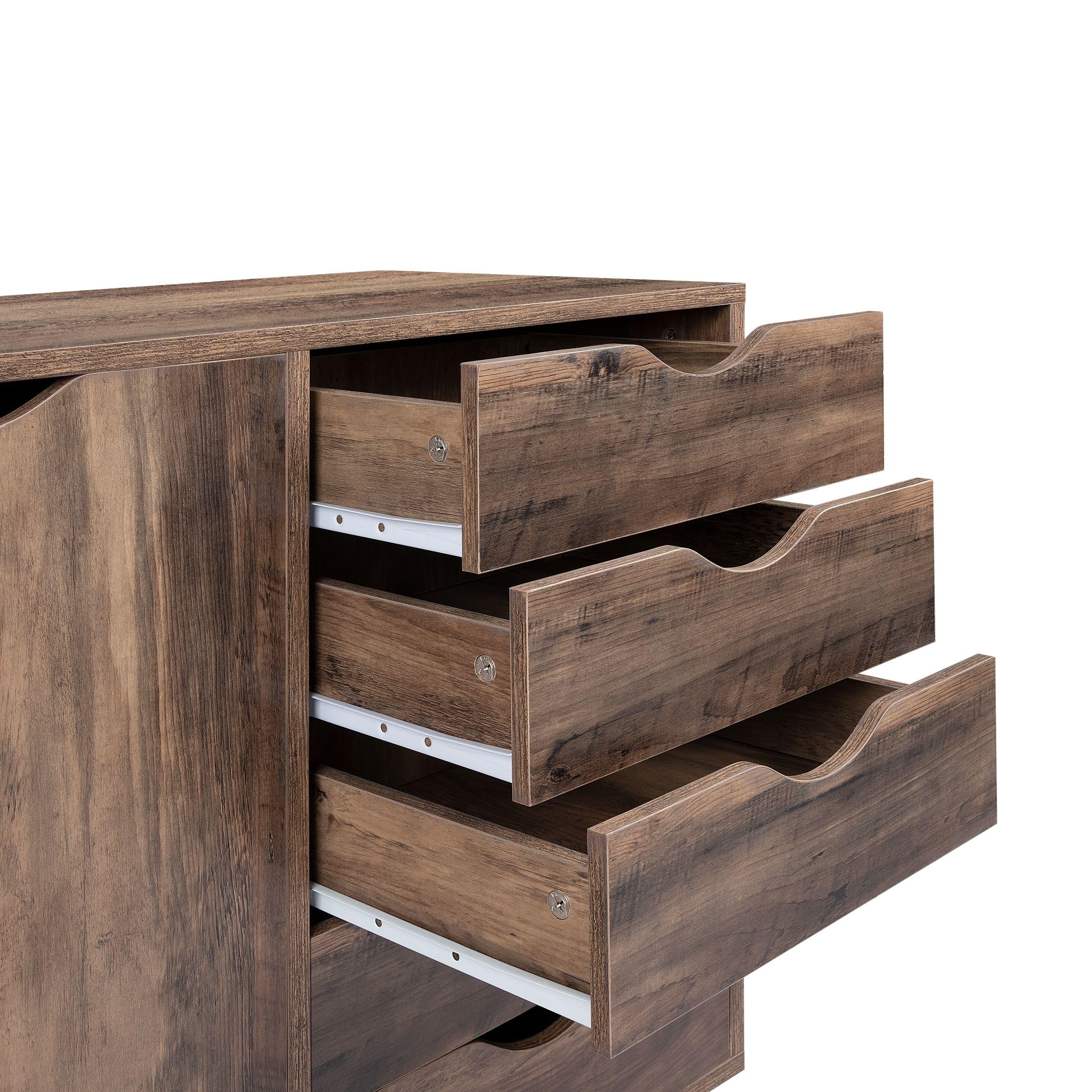Naomi Home 5-Drawer Office Storage File Cabinet with Shelf & Wheels - Brown Oak, Under Desk Organizer for Home Office, Printer Stand with Storage | Perfect for Small Spaces & Workspace Organization (Model 11369AM)