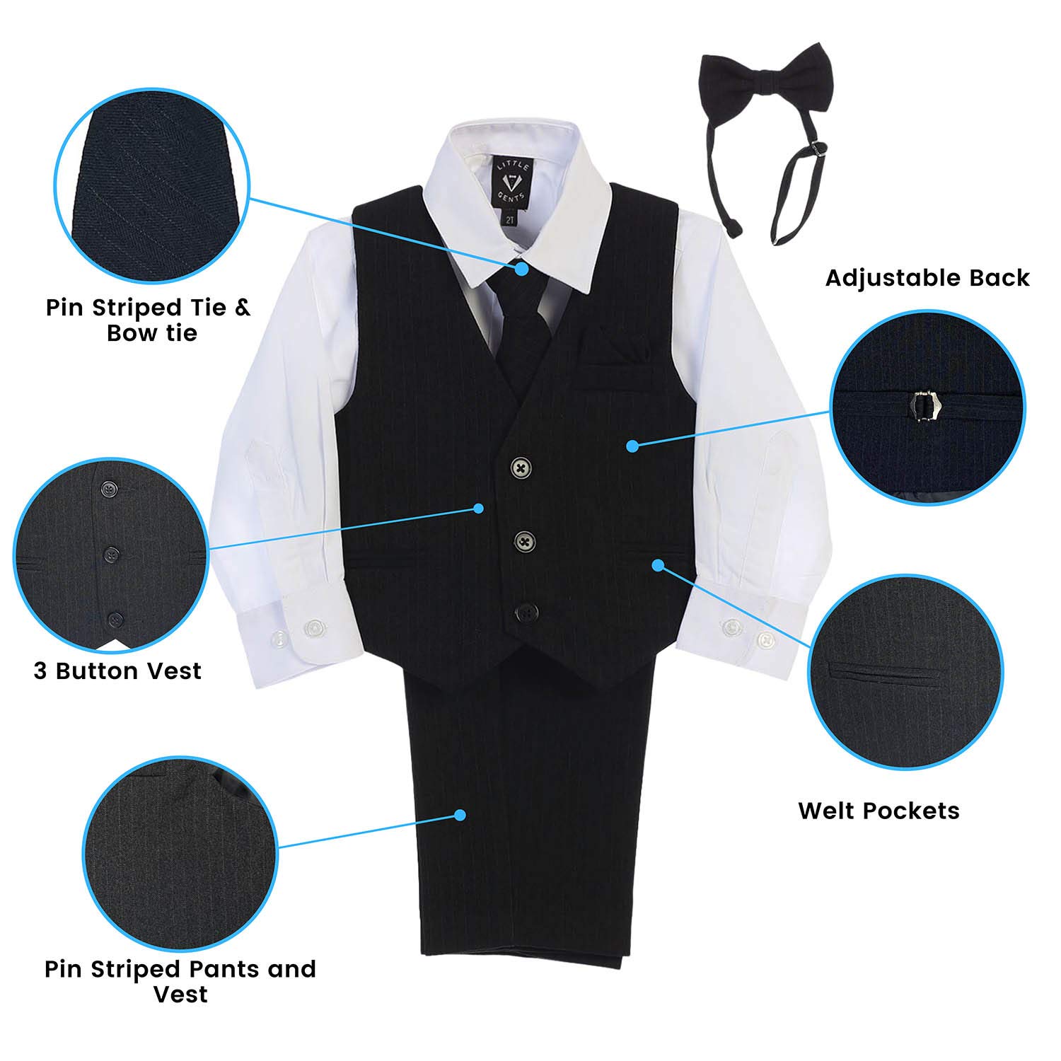 Easter Boys Suit Set - 4 Piece Formal Outfit with Dress Shirt, Tie, Vest & Pants for Toddlers - Ring Bearer & Church Clothes for Boys - Size 2T White - Perfect for Weddings, Easter Sunday & Special Occasions