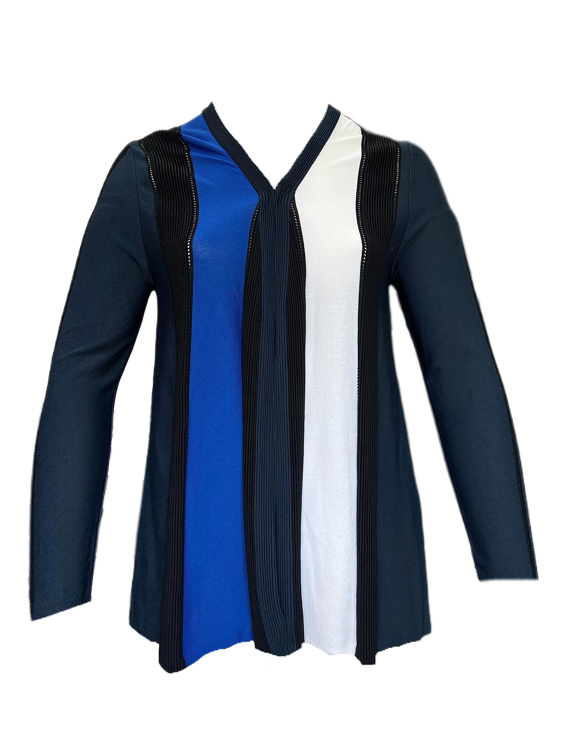 Marina Rinaldi Women's Lightweight Knit Cardigan Sweater - Navy Blue Open Front Long Sleeve Wrap for Work, Travel & Casual Outfits
