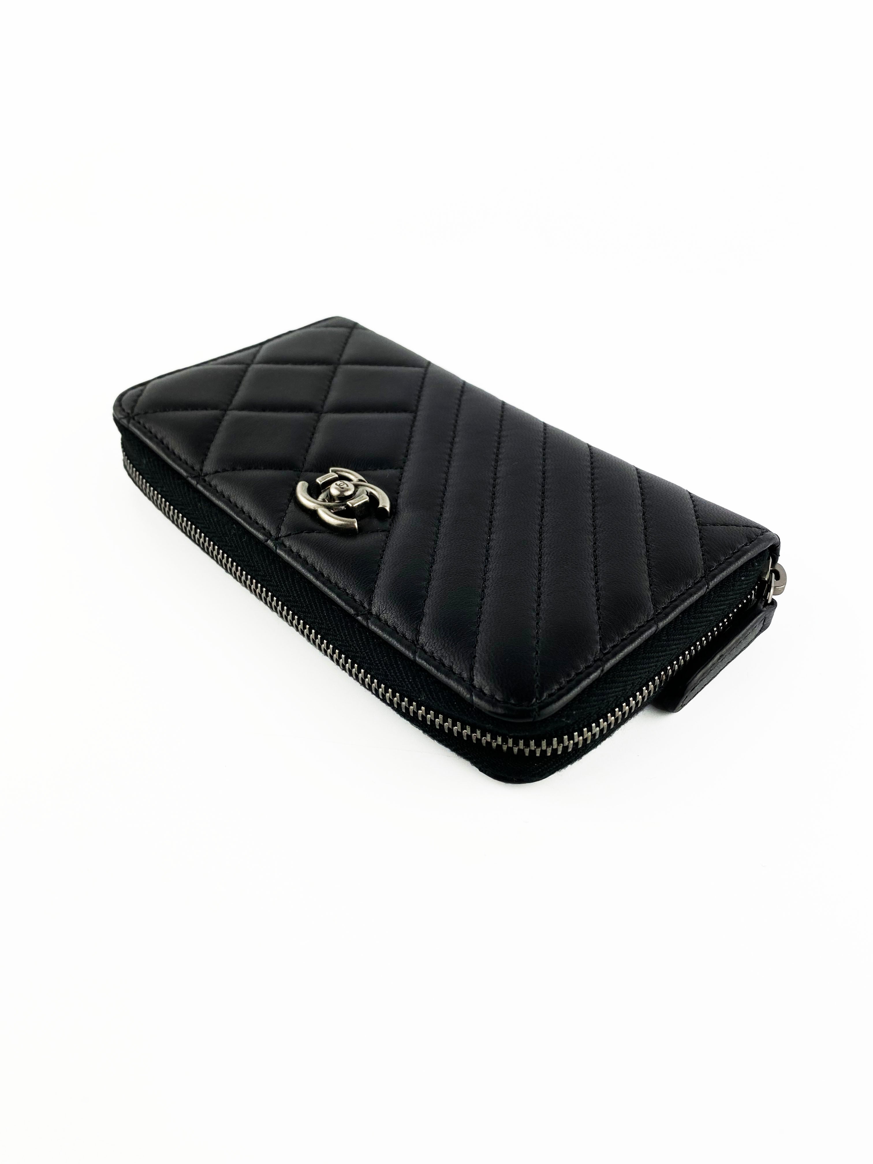Chanel Black Lambskin Zip Wallet for Women | Luxury Leather Wallet with Zipper Closure | Perfect for Everyday Use, Travel & Gifting
