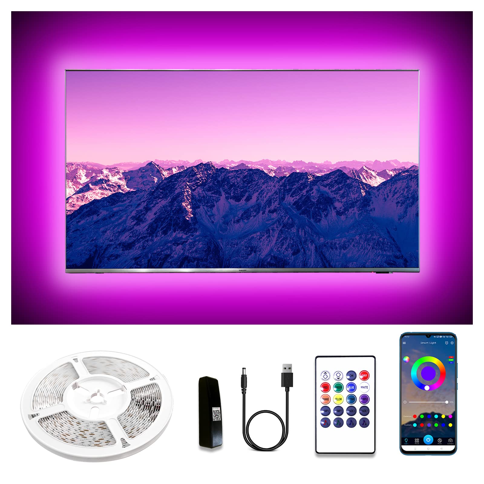 DALATTIN 8.2ft USB LED Strip Lights for TV Backlighting - RGB Color Changing with Remote Control, Music Sync for 32-58 Inch TVs | Ambient Mood Lighting for Gaming, Bedroom & Home Theater Entertainment
