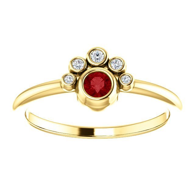 14K Gold 0.16ct Ruby & 0.04ctw Diamond Bezel Set Stackable Ring for Women - Elegant Layering Jewelry for Everyday Wear, Anniversary Gifts & Special Occasions