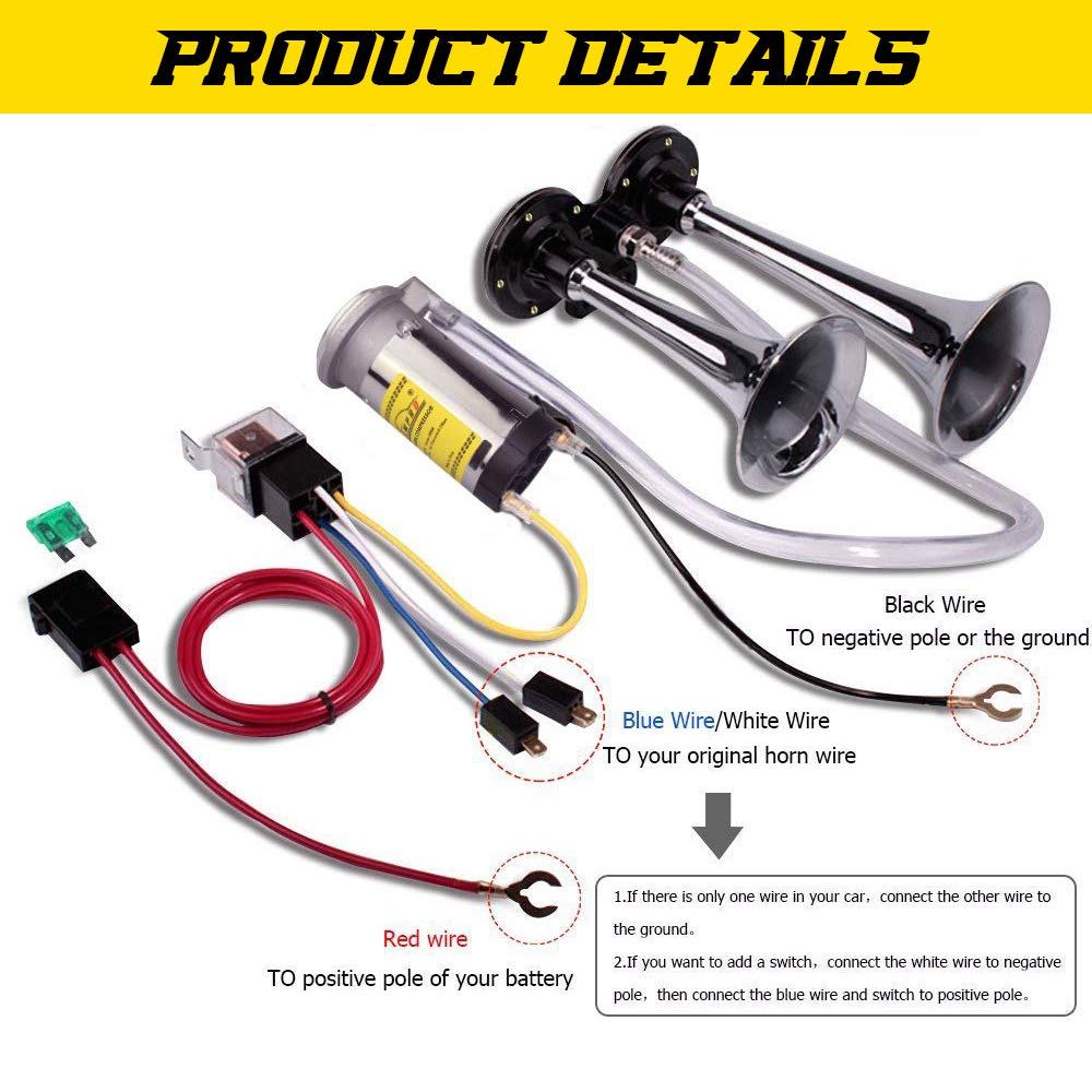 12V 150dB Chrome Zinc Dual Trumpet Air Horn with Compressor - Loud Truck, Car, Boat & Train Horn Kit for Emergency & Safety Use (Silver)