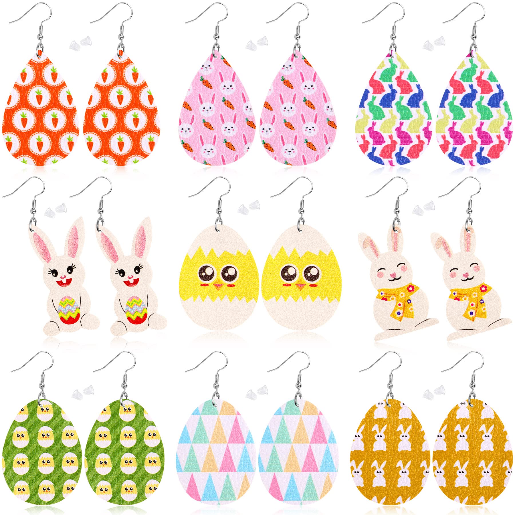 9 Pairs Lightweight Faux Leather Leaf Dangle Earrings for Women - Elegant Teardrop Design for Easter Egg Hunt, Party Supplies & Spring Outfits | Perfect for Easter Dresses, Church Events & Spring Fashion Accessories