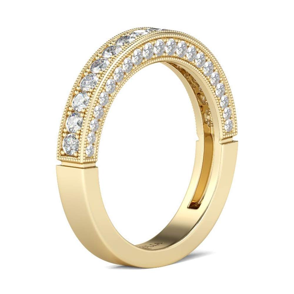 Jeulia 14K Gold Plated Sterling Silver Round Cut Women's Band Ring - Perfect for Engagement, Wedding, Anniversary, Birthday Gifts for Girlfriend & Wife (Includes Jewelry Box) | Elegant Jewelry for Special Occasions & Daily Wear