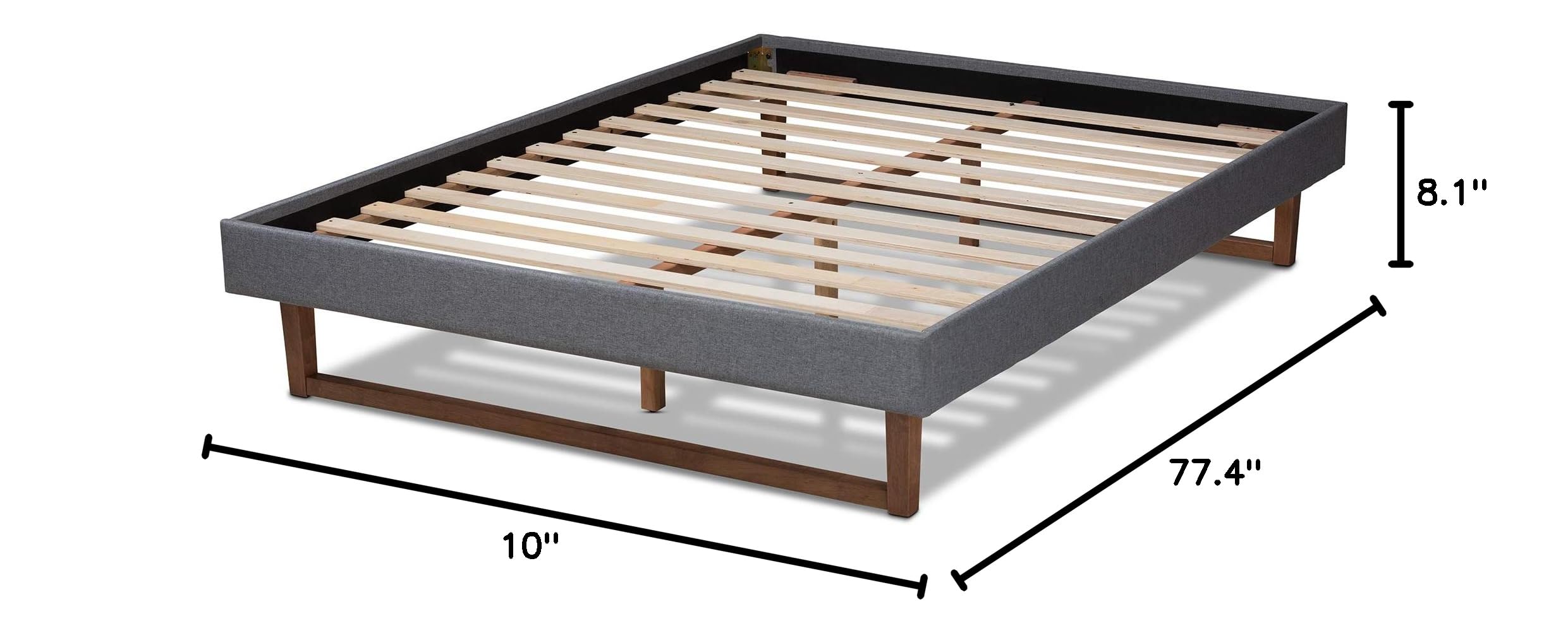 Baxton Studio Dark Gray Double Bed Frame - Sturdy Metal Platform Bed with Wooden Slats for Support, Perfect for Modern Bedrooms & Guest Rooms