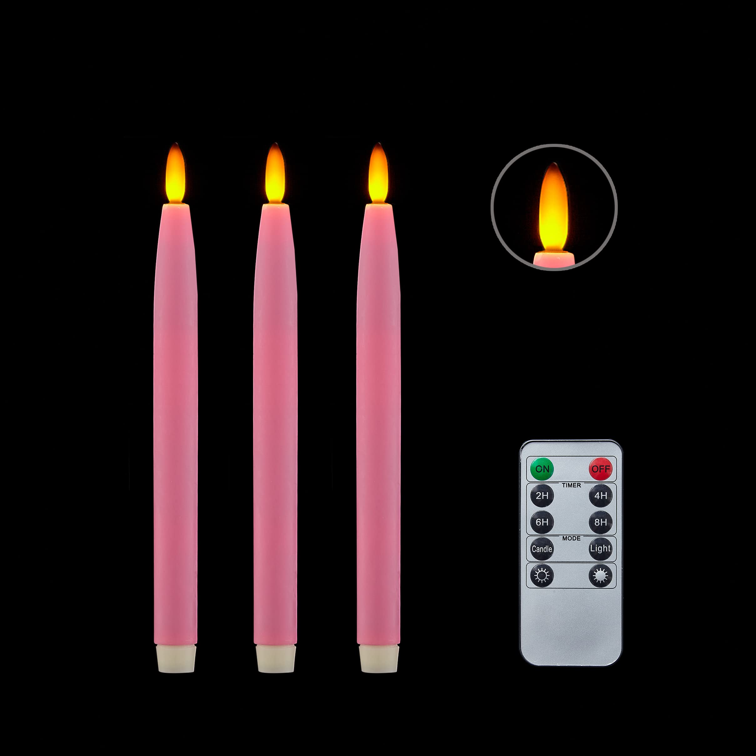 Flameless LED Taper Candles with Timer & Remote - Real Wax Look Battery Operated Candles, Set of 3 Pink Tapered Dinner Candles for Windows, Tables, Christmas Decorations, Wedding Centerpieces - Perfect for Romantic Dinners, Holiday Decor & Special Occasions