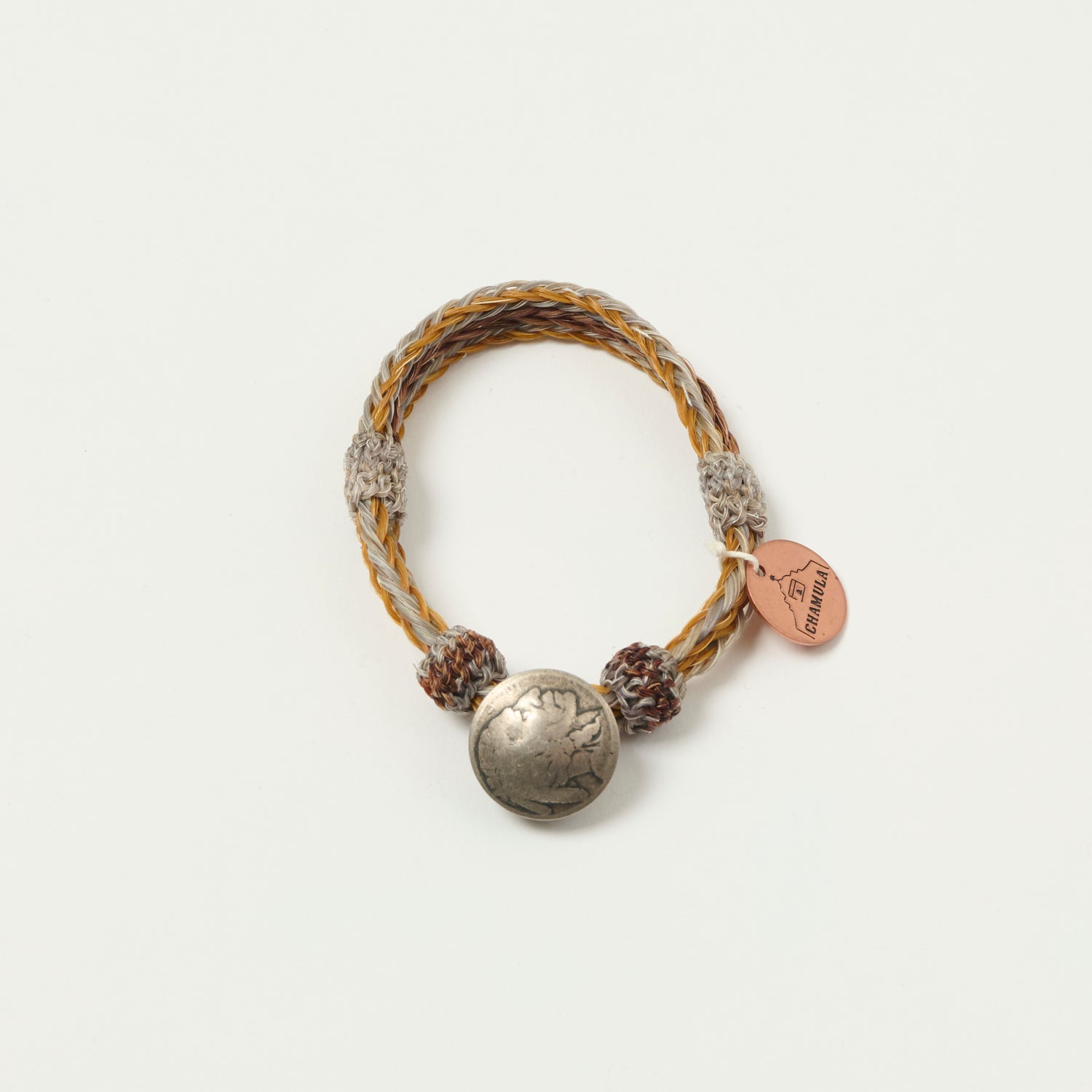Chamula Horsehair Concho Bracelet - Yellow & Grey Handmade Leather Cuff for Women | Boho Western Jewelry for Festival & Everyday Wear