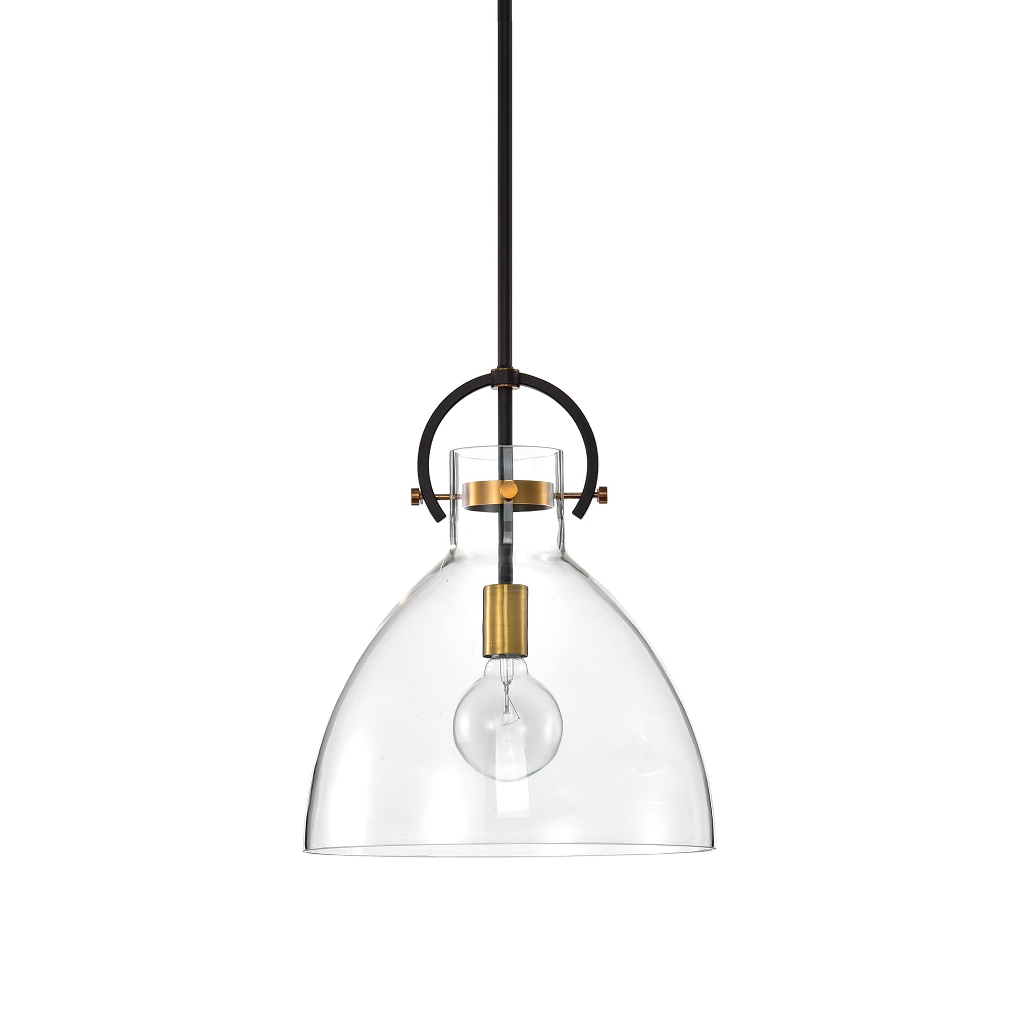 Edvivi 1-Light Oil Rubbed Bronze & Antique Gold Bowl Shaped Clear Glass Pendant Light Fixture - Perfect for Kitchen Island, Dining Room, or Entryway Lighting