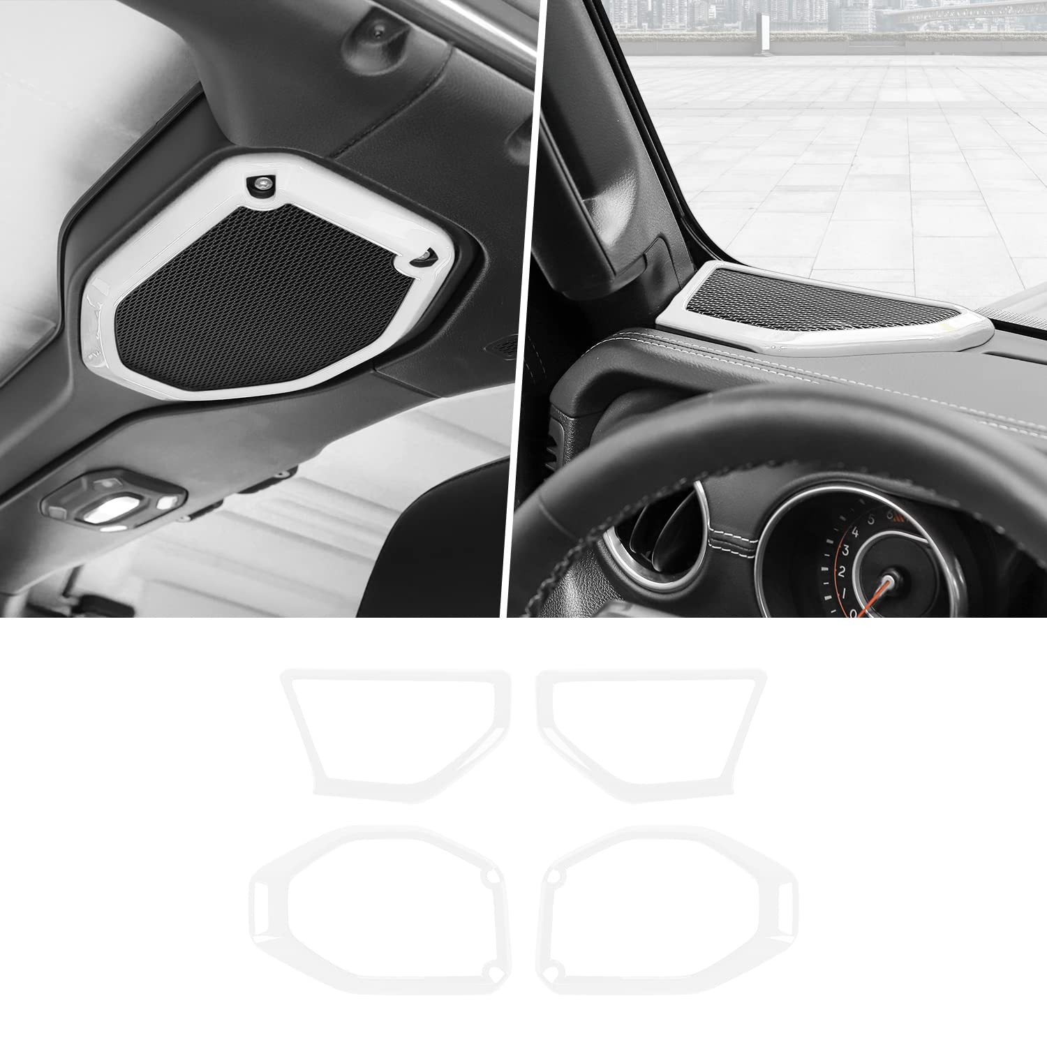 Voodonala ABS 4pcs White Speaker Audio Trim Top & A Pillar Trim Compatible with 2018-2023 Jeep Wrangler JL JLU & Gladiator JT - Interior Accessories for Enhanced Sound & Stylish Upgrade