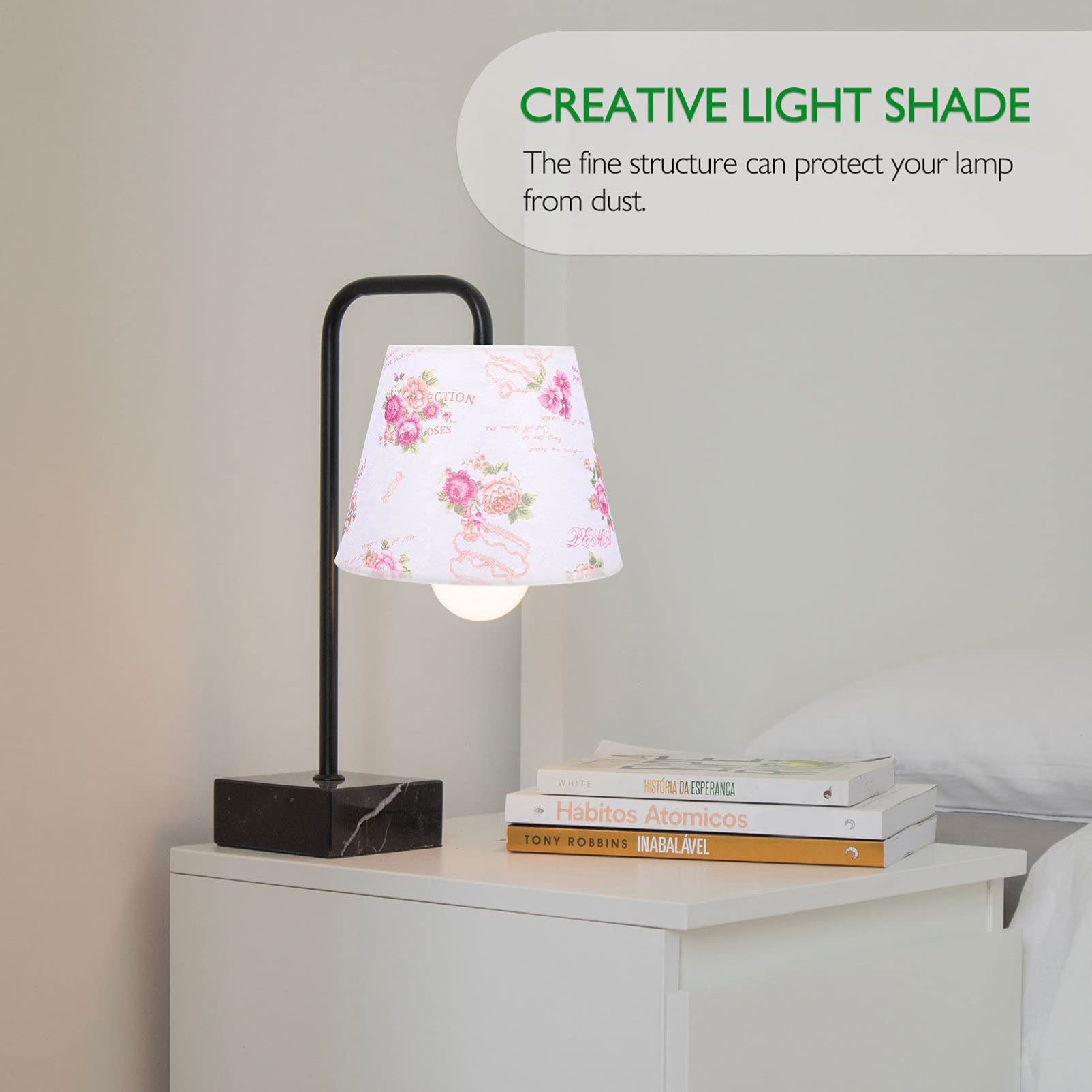 Floral Drum Lamp Shade - Clip-On Table Lamp Cover for Desk, Nightstand, Bedroom, Living Room & Office - Soft Rosy Light Fixture for Cozy Ambiance & Reading Nook Decor