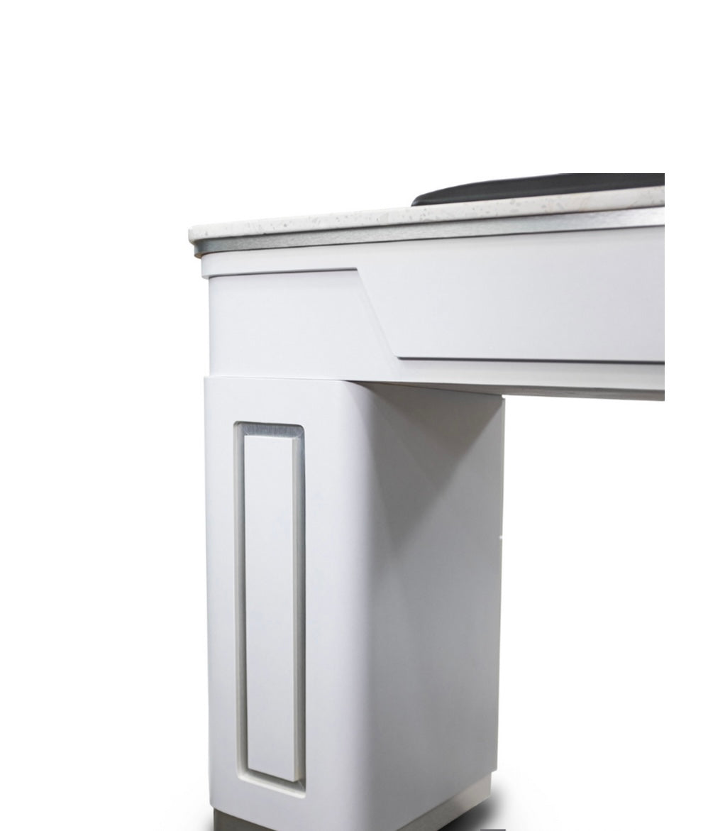 Professional Napa Manicure Table in White & Silver - Portable Nail Salon Table for Home & Spa Use - Perfect for Manicures, Pedicures, and Nail Art Services