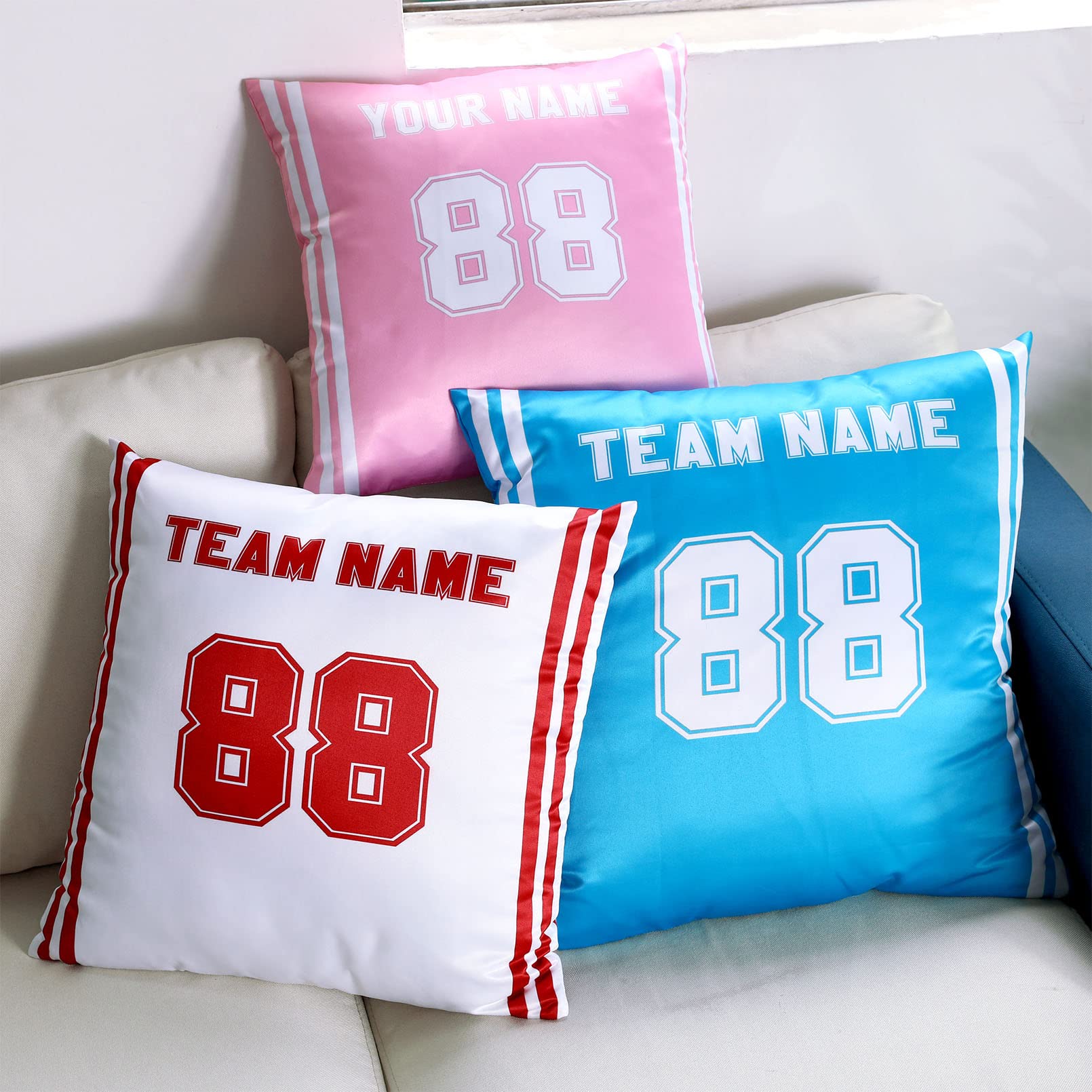 Custom Football Team Name Pillow Cases - Personalized Sports Player Number Decorative Throw Pillow Covers (2 Pack) for Bedroom, Couch & Game Room Decor