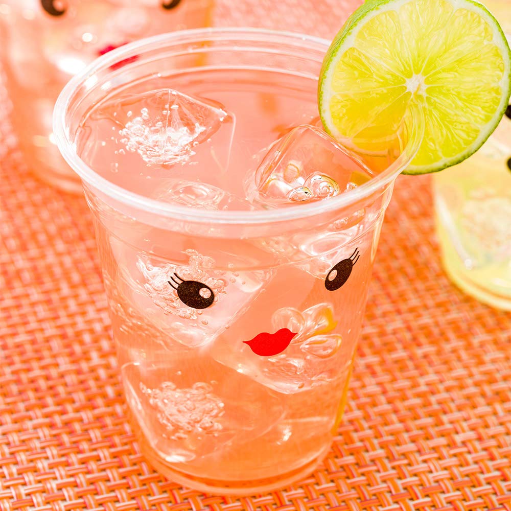 Restaurantware Visage 12oz Clear PET Plastic Cold Drink Cups (1000 Pack) - Disposable Party Cups with Elegant Madame Face Design | Perfect for Weddings, Birthday Parties & Special Events | Lids Sold Separately