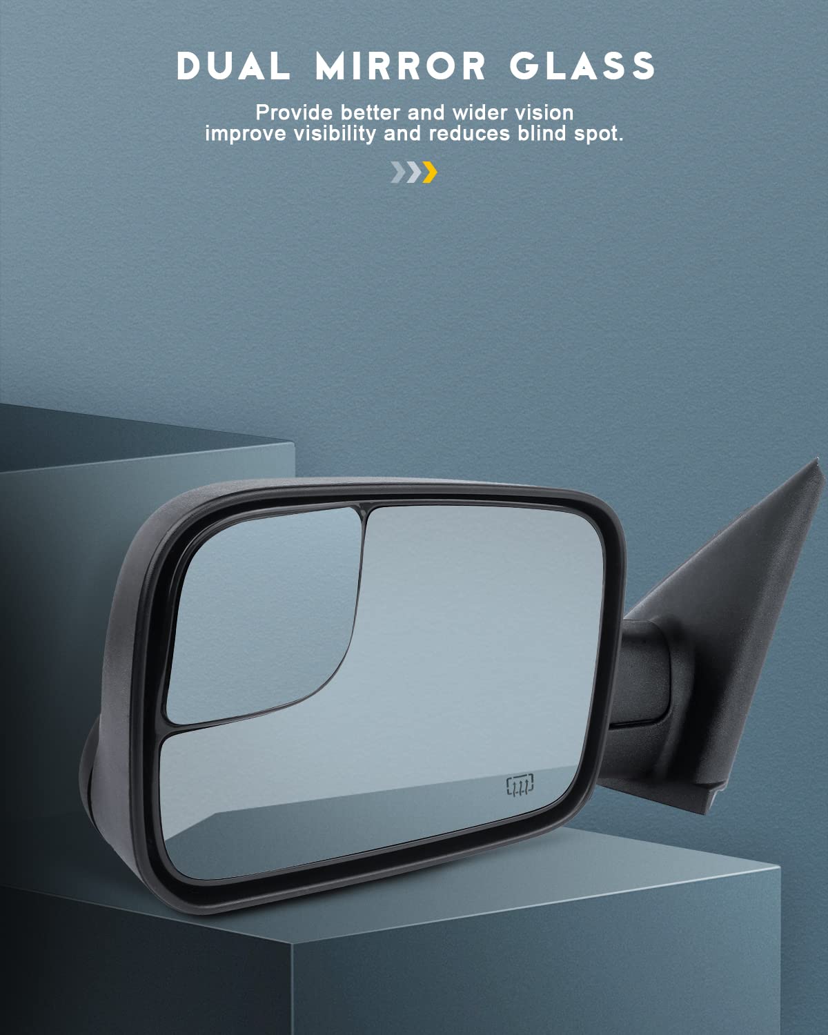 Power Heated Towing Mirrors for 2002-2008 Dodge Ram 1500 & 2003-2009 Ram 2500 Pickup Trucks - Manual Flip-Up, Black Housing - Perfect for Towing, Camping & Off-Road Adventures