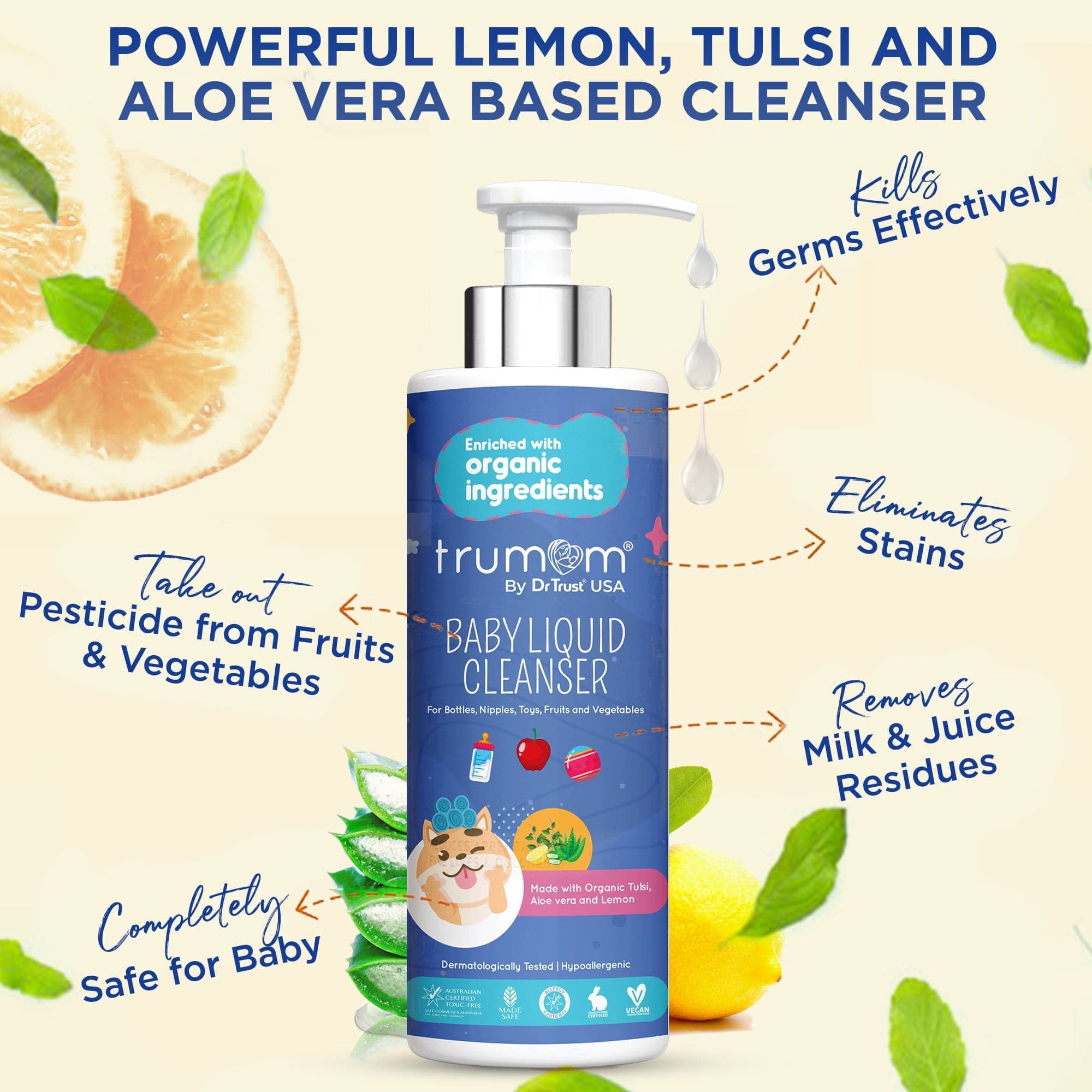 Organic Baby Bottle Cleaner Liquid - 500ml | Trumom USA | Toxin-Free, Safe Certified, Australian Made | Gentle Cleaning for Baby Bottles, Pacifiers & Toys | Expiry March 2024