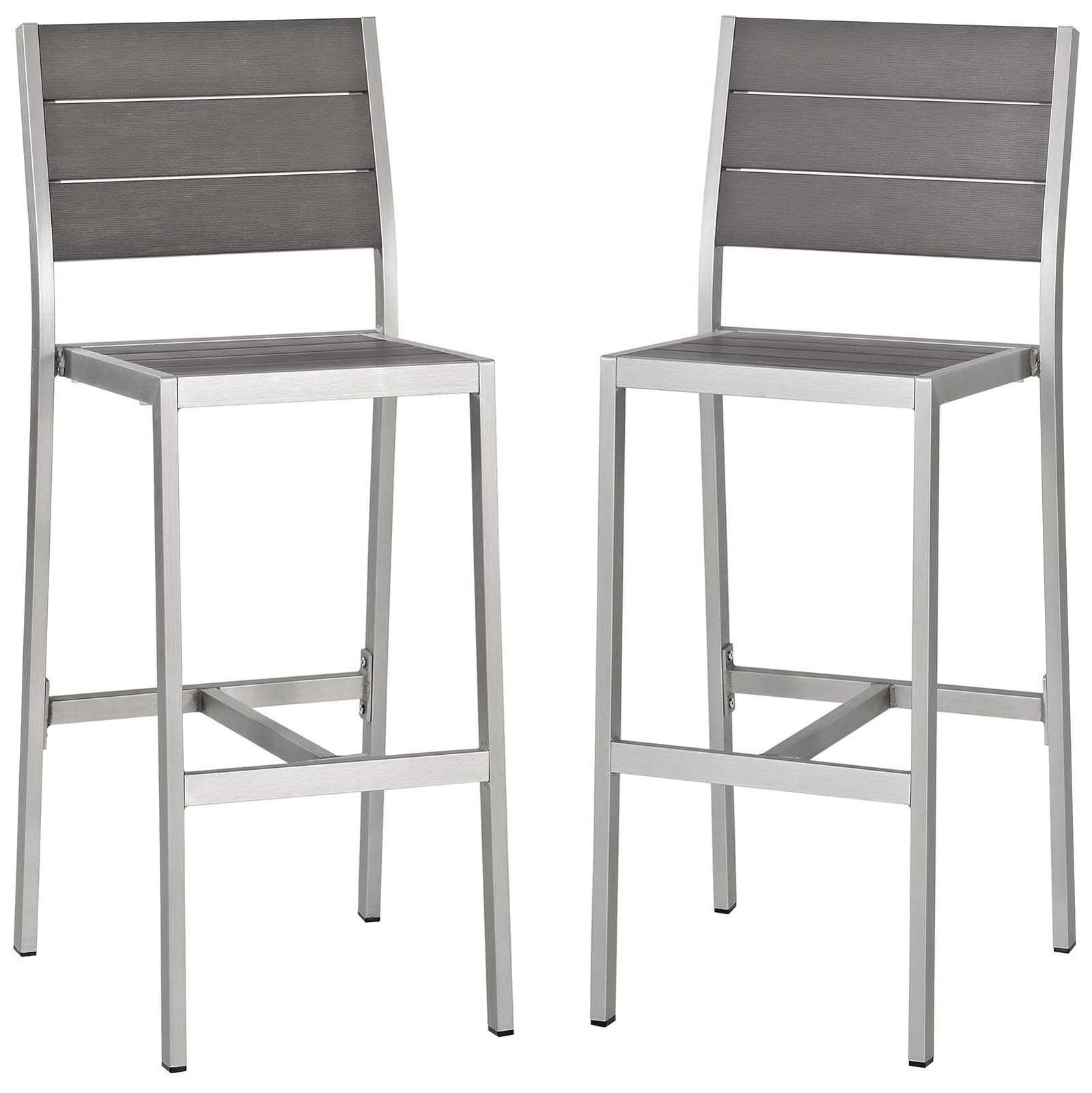 Contemporary Outdoor Patio Bar Stool Chair Set of Two, Durable Aluminum Metal Steel, Sleek Gray Finish, Perfect for Backyard, Poolside, and Garden Relaxation