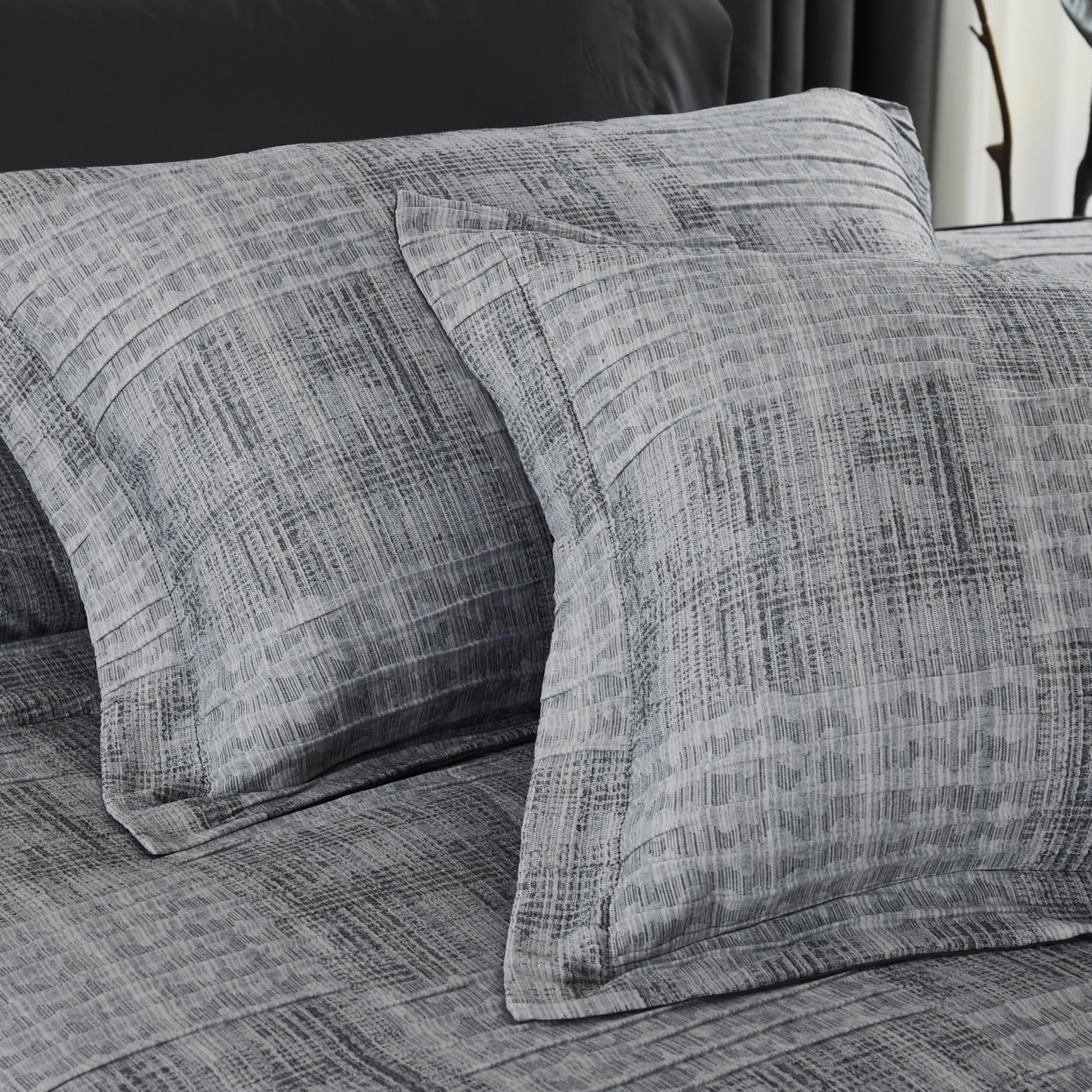 MaiRêve Charcoal Grey Full Comforter Set - 7 Piece Textured Crinkle Bed in a Bag with Comforter, Sheets, Pillowcases & Shams (80